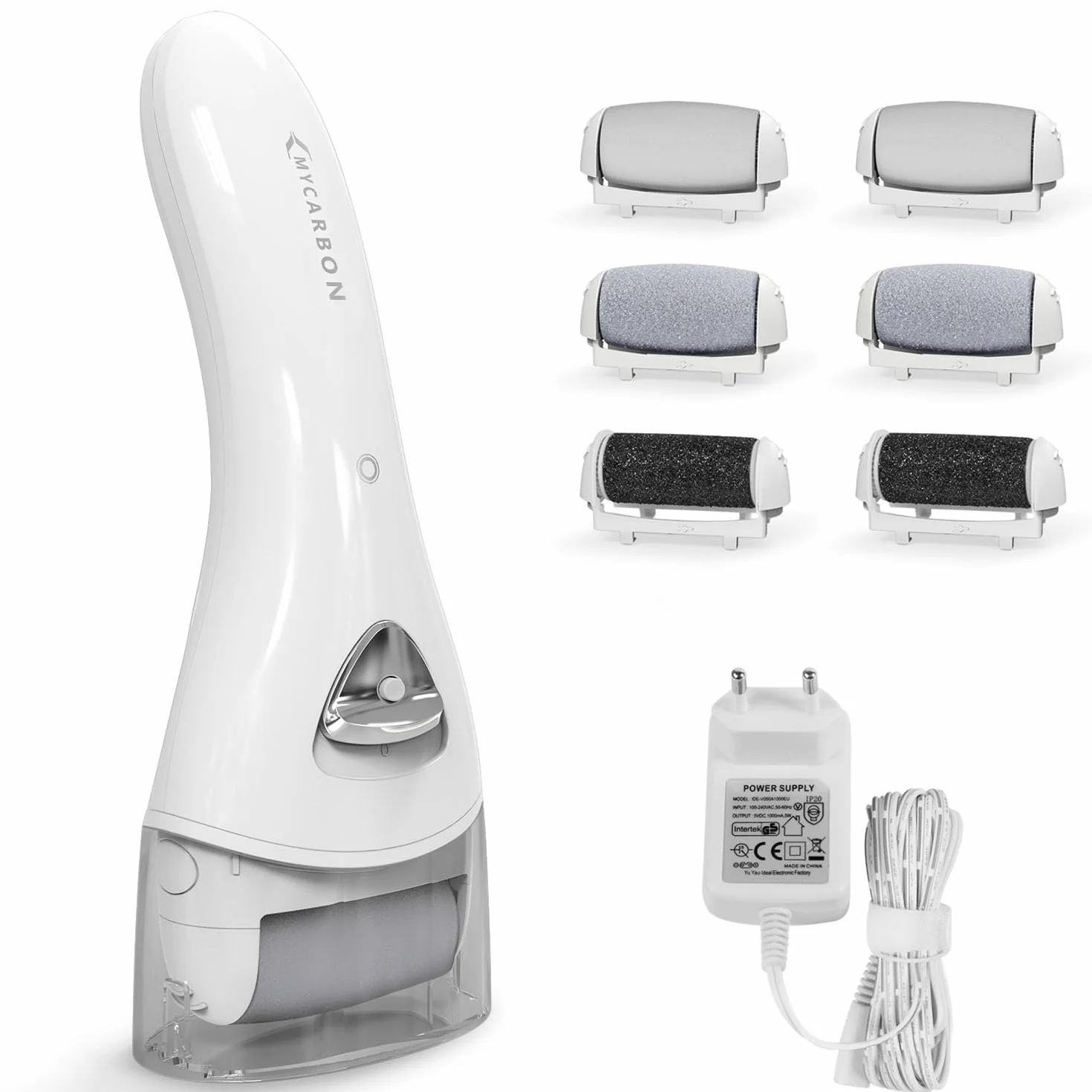 MYCARBON Rapeuse Pieds Pedicure Electrique Professionnel Rechargeable IPX6 Etanche Lime Ponceuse Callosité Corne Peau Morte Lumière LED Couvercle de Protection - BCM-1138