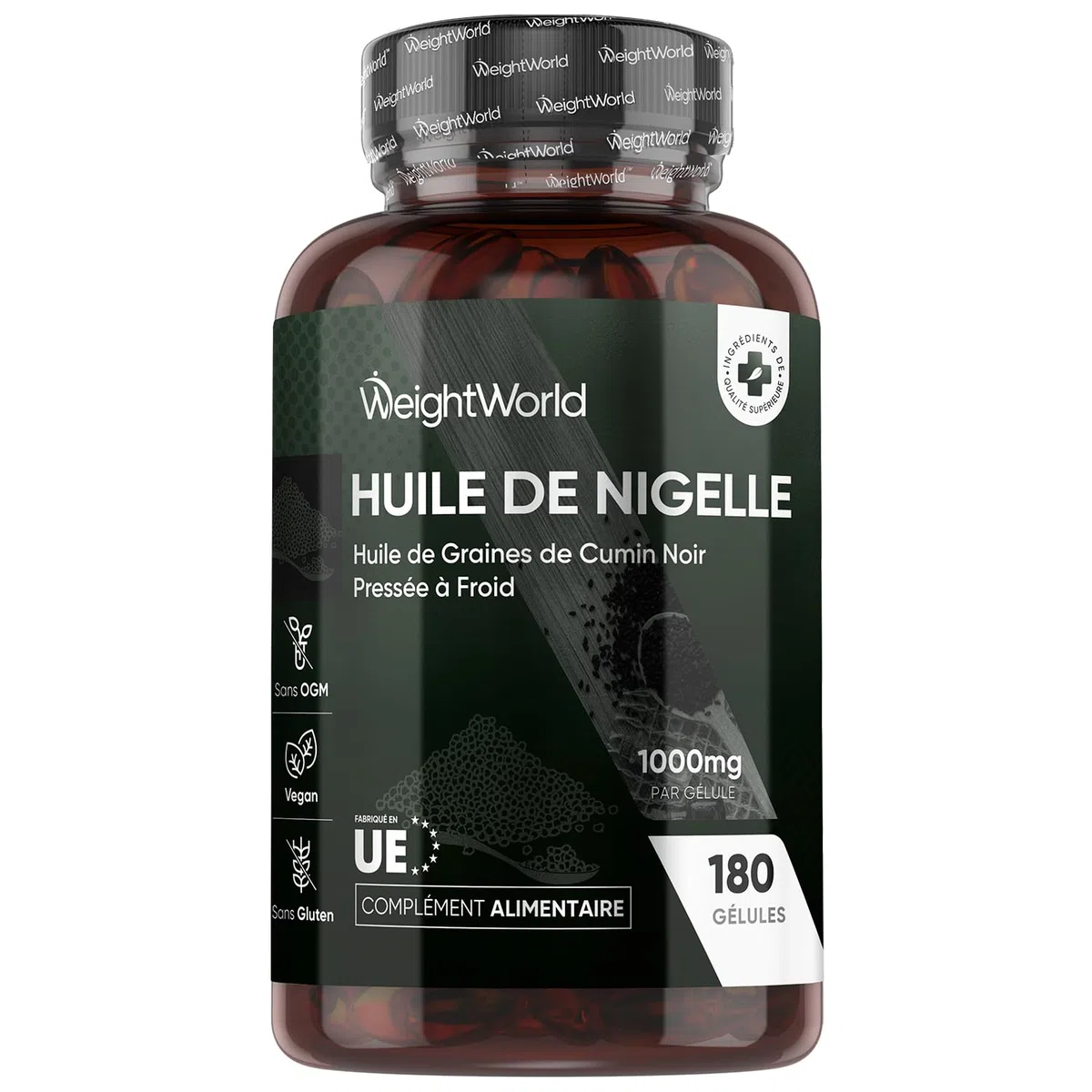 Huile de Nigelle Cumin Noir 1000mg - 180 Gélules Vegan pour 6 Mois, Huile de Graines de Cumin Noir Pressé à Froid, Poudre de Nigella Sativa, Soucre d'Omega 3, 9, Vitamine C, Minéraux, Fabriqué en UE