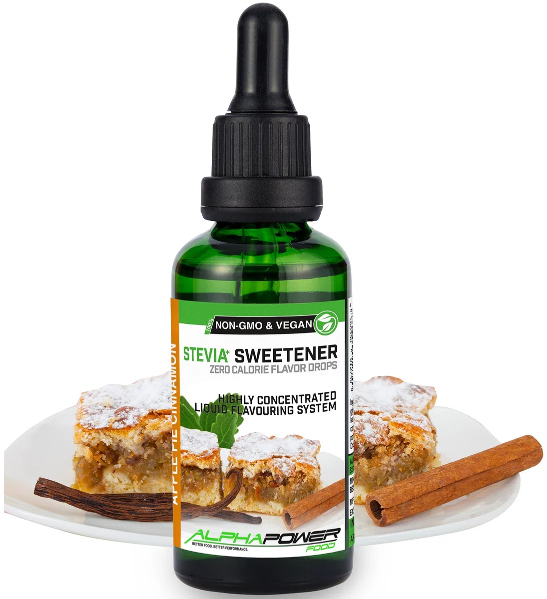ALPHAPOWER FOOD Stevia liquide, arôme - SET SUPER ÉCONOMIQUE 5x50 ml chocolat blanc, biscuit au beurre, tarte aux pommes cannelle, Goût biscuit au chocolat et au beurre d'arachide, gâteau au fromage