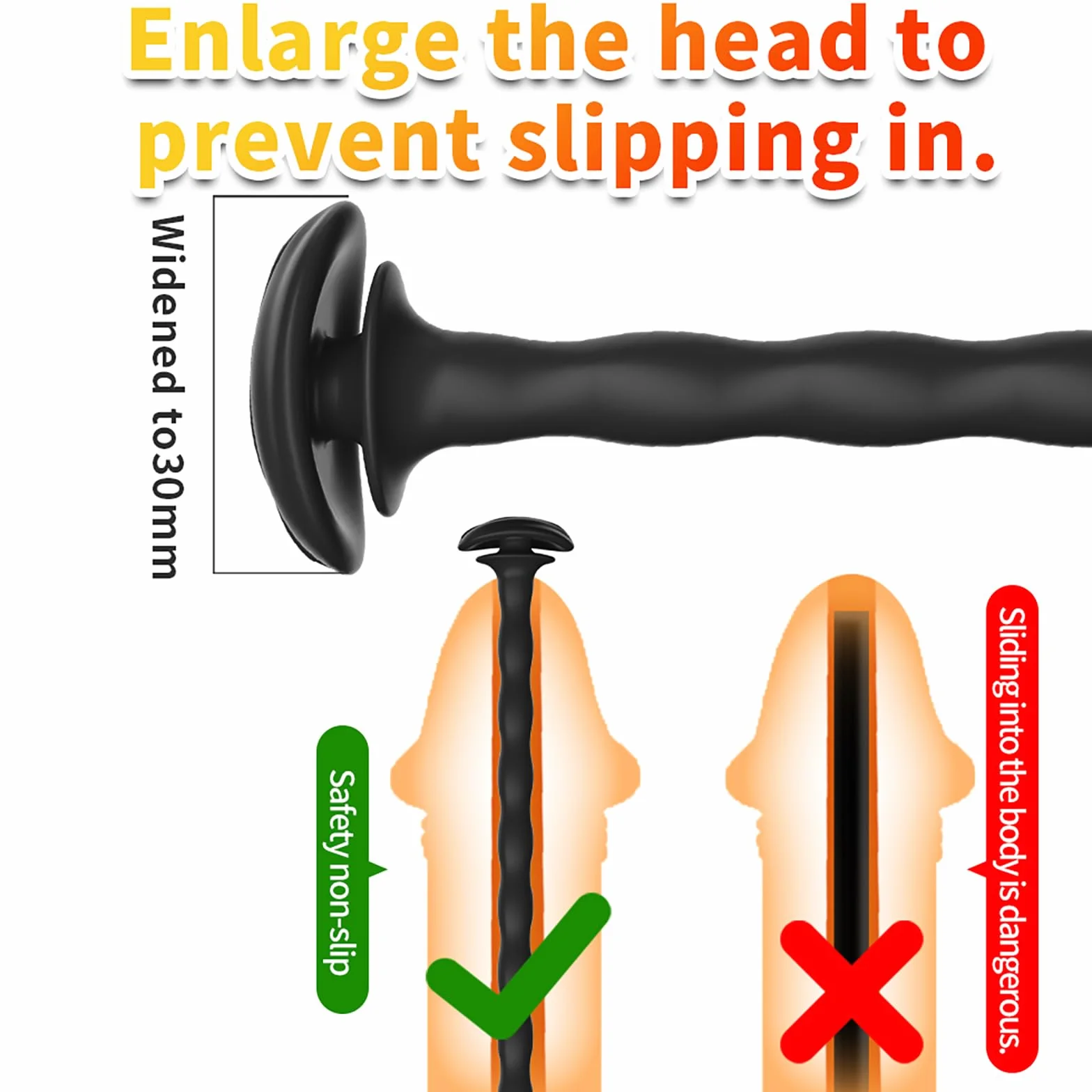 Plug pénien pour cage de chasteté Plug urétral creux Dilatateurs de cathéter en silicone Stimulateurs de prostate Jouets sexuels masculins (S)