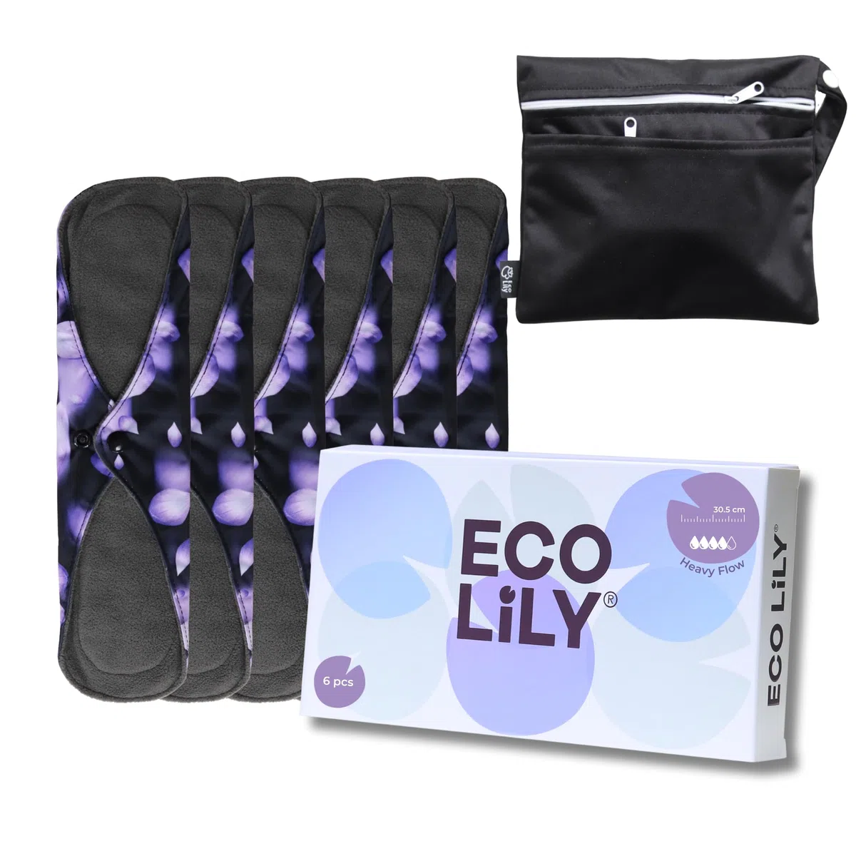 Serviettes hygièniques Lavable, 6 Pcs, 30.5cm Lingettes Menstruelles RéUtilisables Et ImperméAbles, Lavable Protège-slips maternité, DéBit Lourd, Sac de rangement