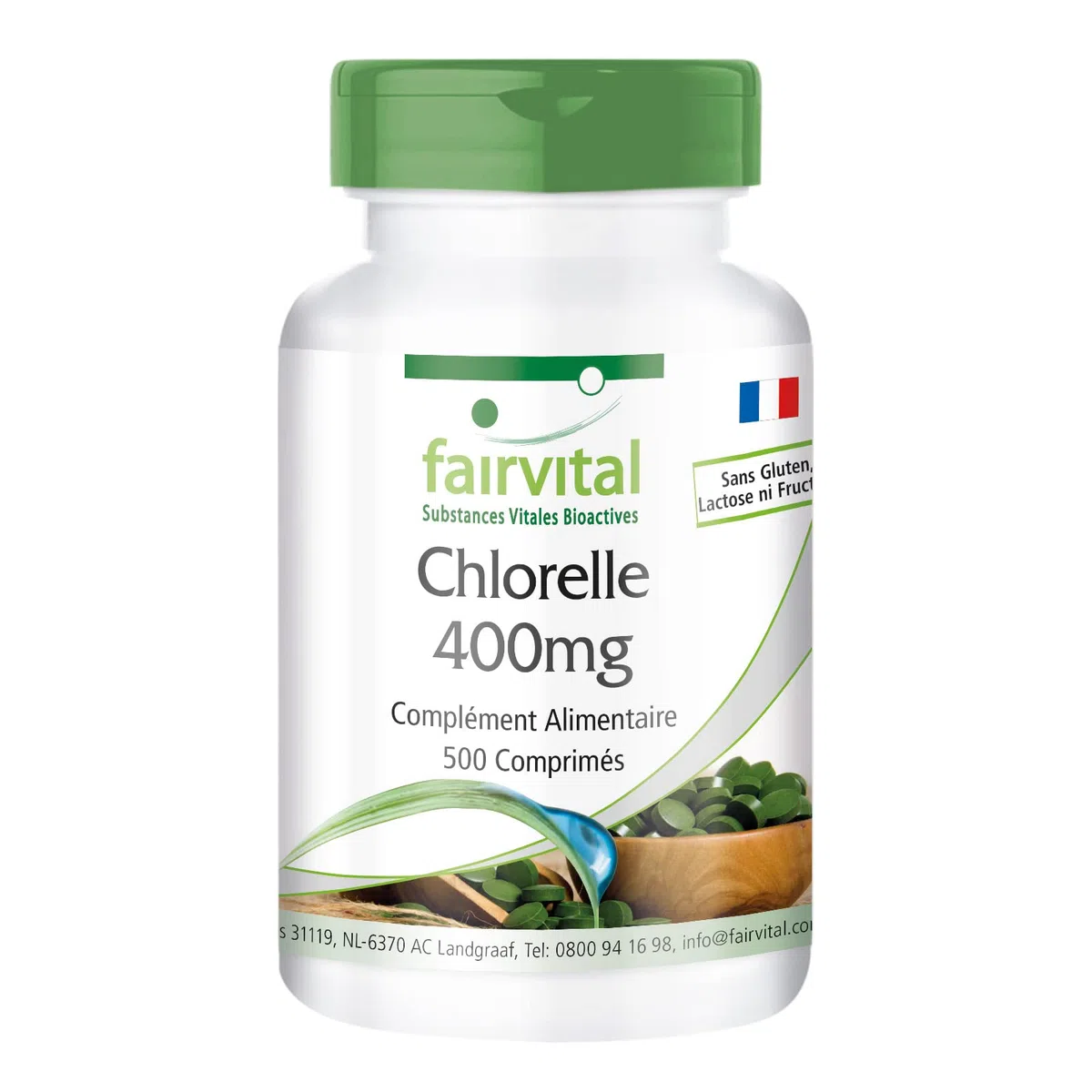 Comprimés de chlorella fairvital 400mg, 500 comprimés, faciles à avaler, HAUTEMENT DOSÉS, 100% poudre d'algue chlorella (Chlorella vulgaris), VÉGÉTALIEN