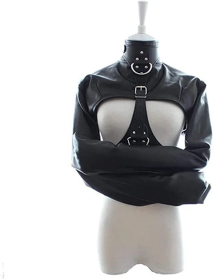Sexy Femmes PU Cuir Camisole de Force Strict Kinky Fantaisie Droite Veste Fantaisie Costume