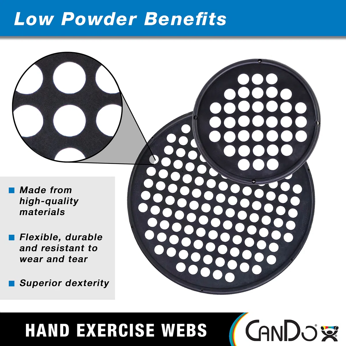 CanDo Exerciseur de Main, Diamètre 17,78 cm, Noir – Résistance Extra Forte (X-Forte), Renforceur de la Main et des Doigts pour la Physiothérapie et l’Ergothérapie