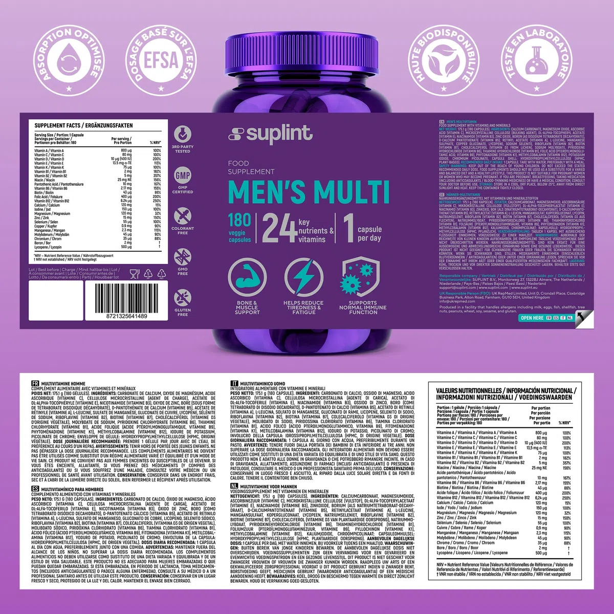 Multivitamines Homme Haute Puissance - Complexe A-Z Vitamines, Minéraux et Compléments - 180 Gélules pour 180 Jours - Énergie, Immunité & Santé - Complément Alimentaire All-in-One