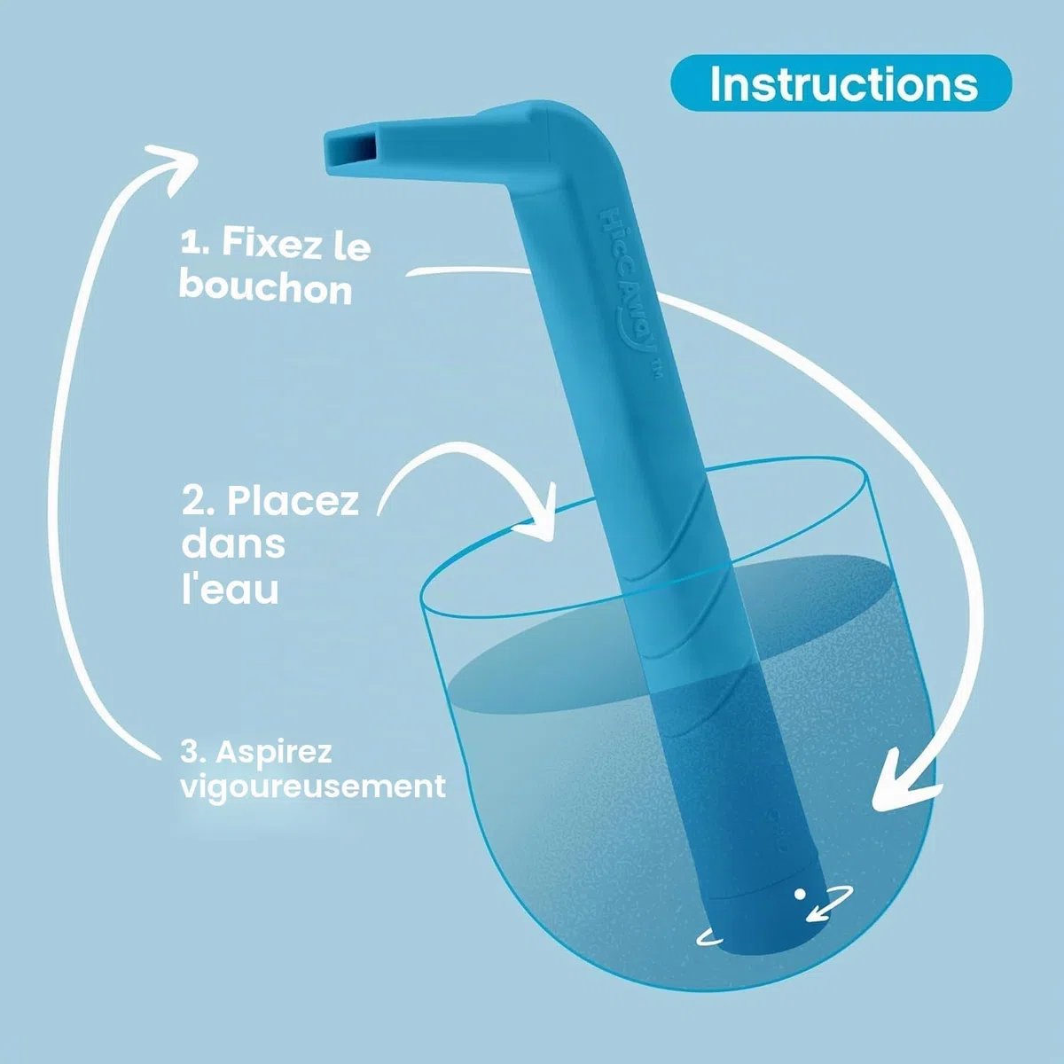 HiccAway Paille à hoquet – Arrête le hoquet naturellement et rapidement – ​​Soulagement cliniquement prouvé pour tous les âges, enfants et adultes – Sûr, léger et réutilisable (Malibu Bleu) 1 paquet