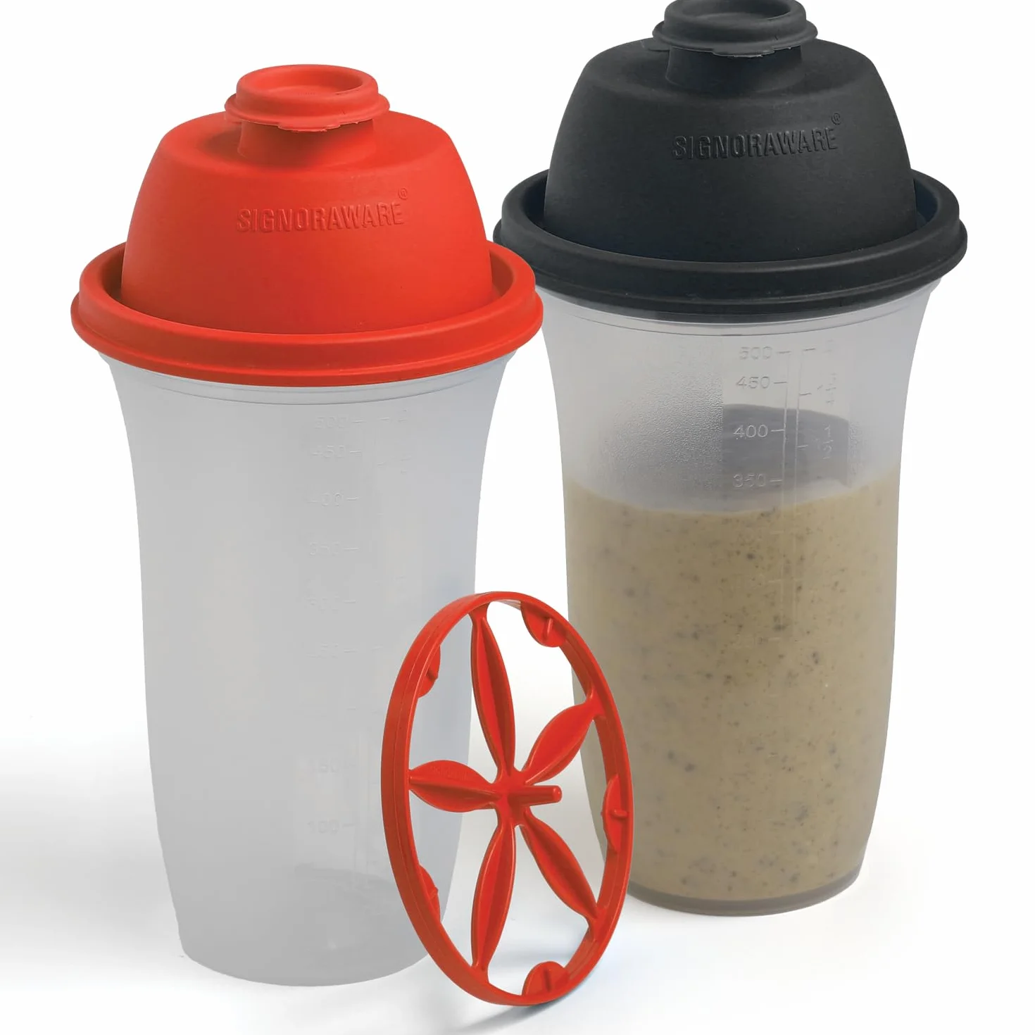 SIGNORA WARE Shaker Protéiné de 500ml, Lot de 2, pour Boisson Protéinée, Compléments Alimentaires En Poudre, Protéines de Musculation, Vinaigrettes, Gourdes de Sport Sans BPA