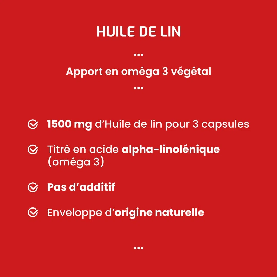 Complément alimentaire HUILE DE LIN - 120 capsules - Oméga 3 - Vitamine E - Maintien de la santé cardio-vasculaire - Développé en France
