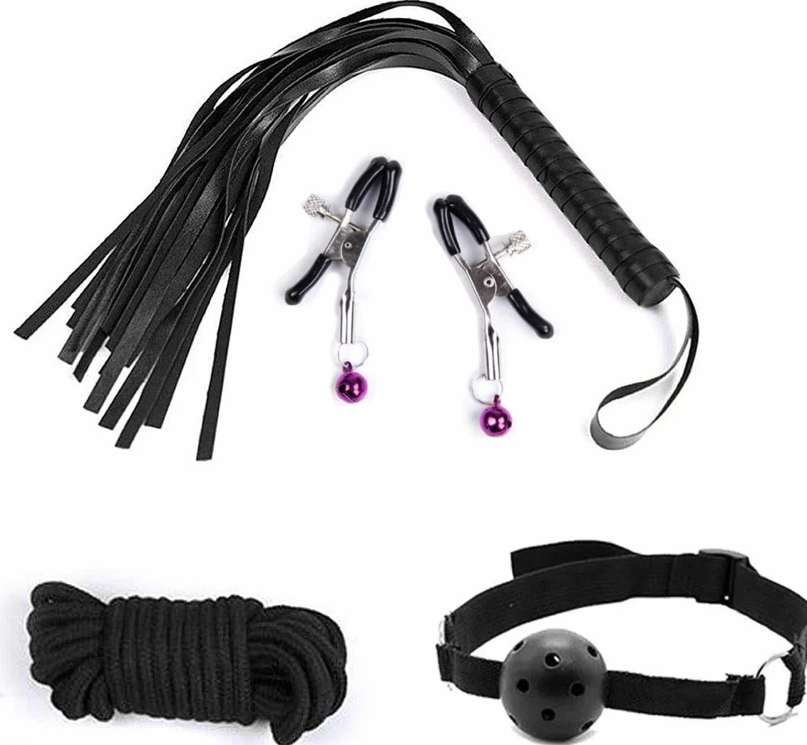 Ensemble de Servitude BDSM Composé de 18 Articles Parfait pour les Débutants, Menottes SM Avec Masque pour les Yeux et Sex Toys Érotiques pour Couple, Noir