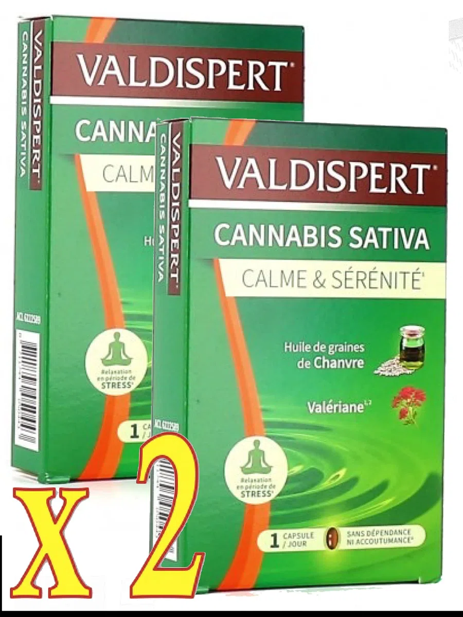 VALDISPERT Calme et Sérénité - Canabis Sativa - Huile de grianes de Chanvre Valériane - Boite de 24 capsules - Lot de 2 boites de 24 Capsules