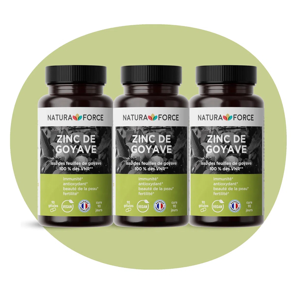 Zinc de Goyave - Naturel et à Haute Assimilation - Stress Oxydatif, Système Immunitaire - Issu des Feuilles de Goyave, Couvre 100% des VNR - Boite de 90 Gélules