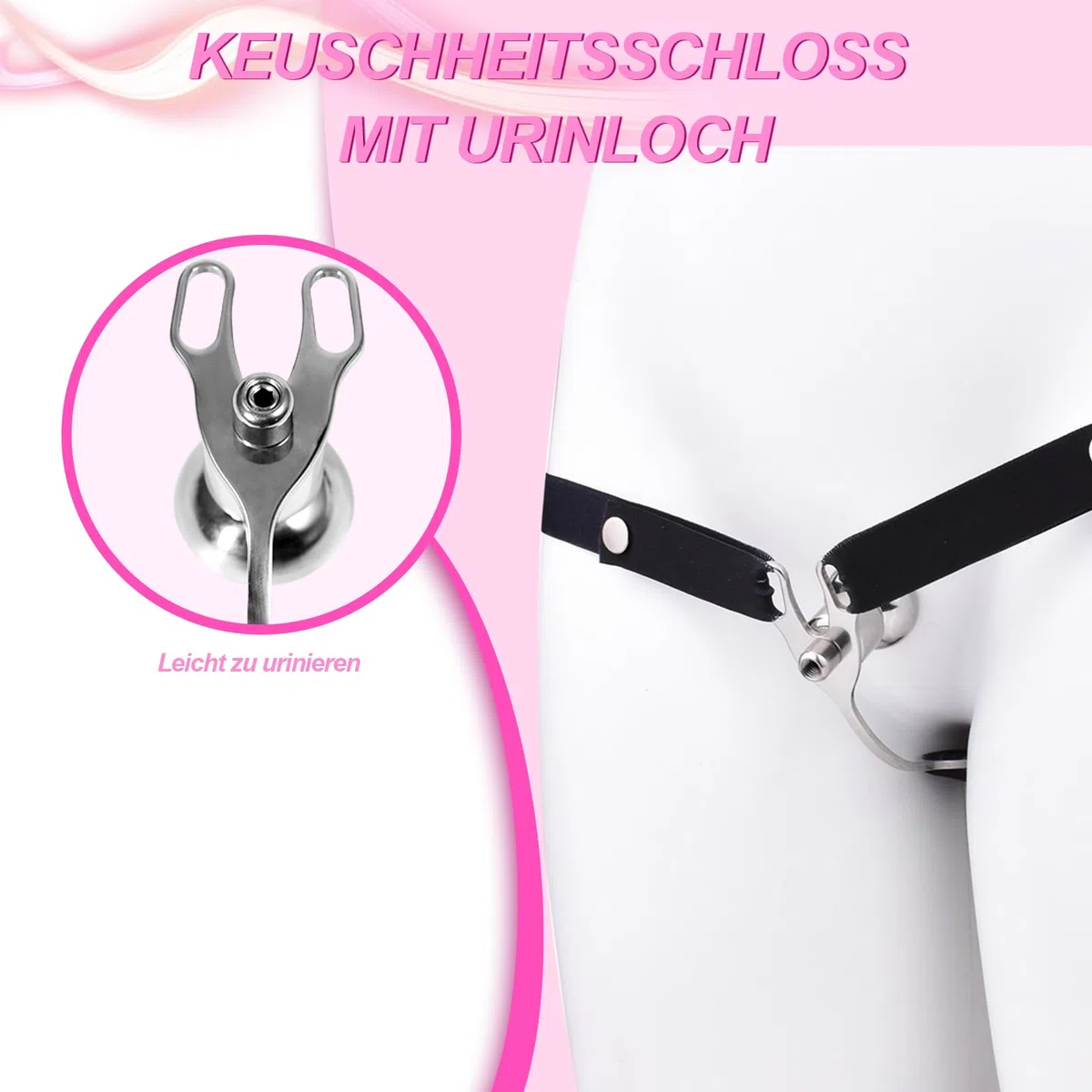 Cage de chasteté hommes avec anti-chute Chastity Belt Sissy Fake femme cage à pénis pliage inversé Cock Cage Clip Homme Grand jouet sexuel SM pour les hommes (3234+Belt,Pink)