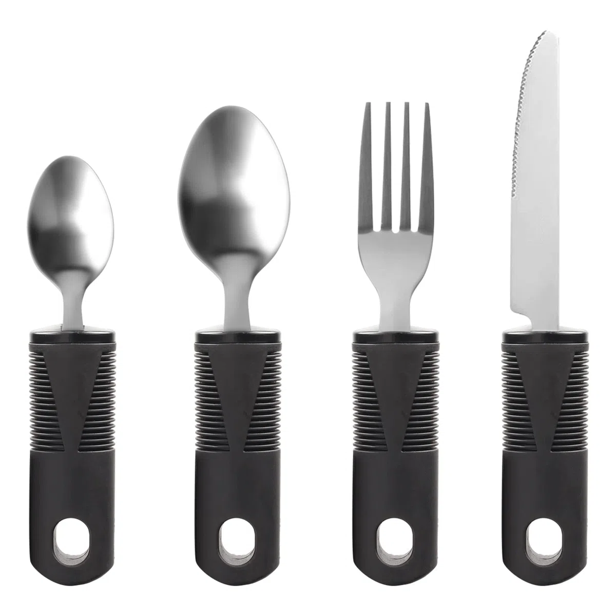 4 Pièces Cuillère Couvert Parkinson Easy Grip Cuillère Parkinson Anti Tremblement Fourchette Parkinson Pliable avec épaisse Poignée Couverts pour Handicapés Personnes âgées (Noir)