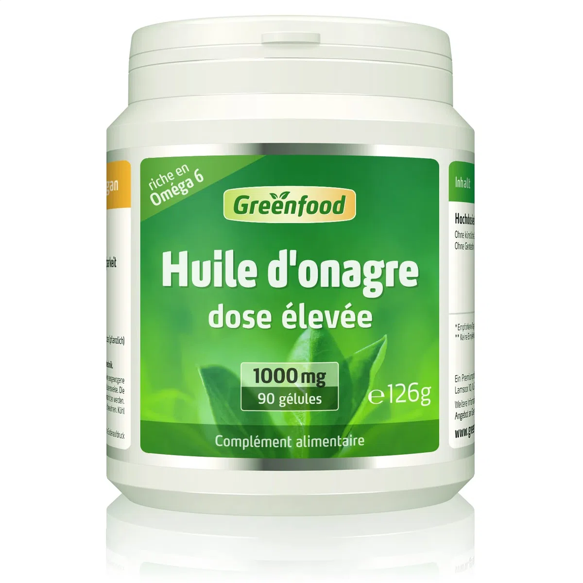 Greenfood Huile d'onagre, 1000 mg, dose élevée, 90 gélules - Sans additifs artificiels. Sans génie génétique.