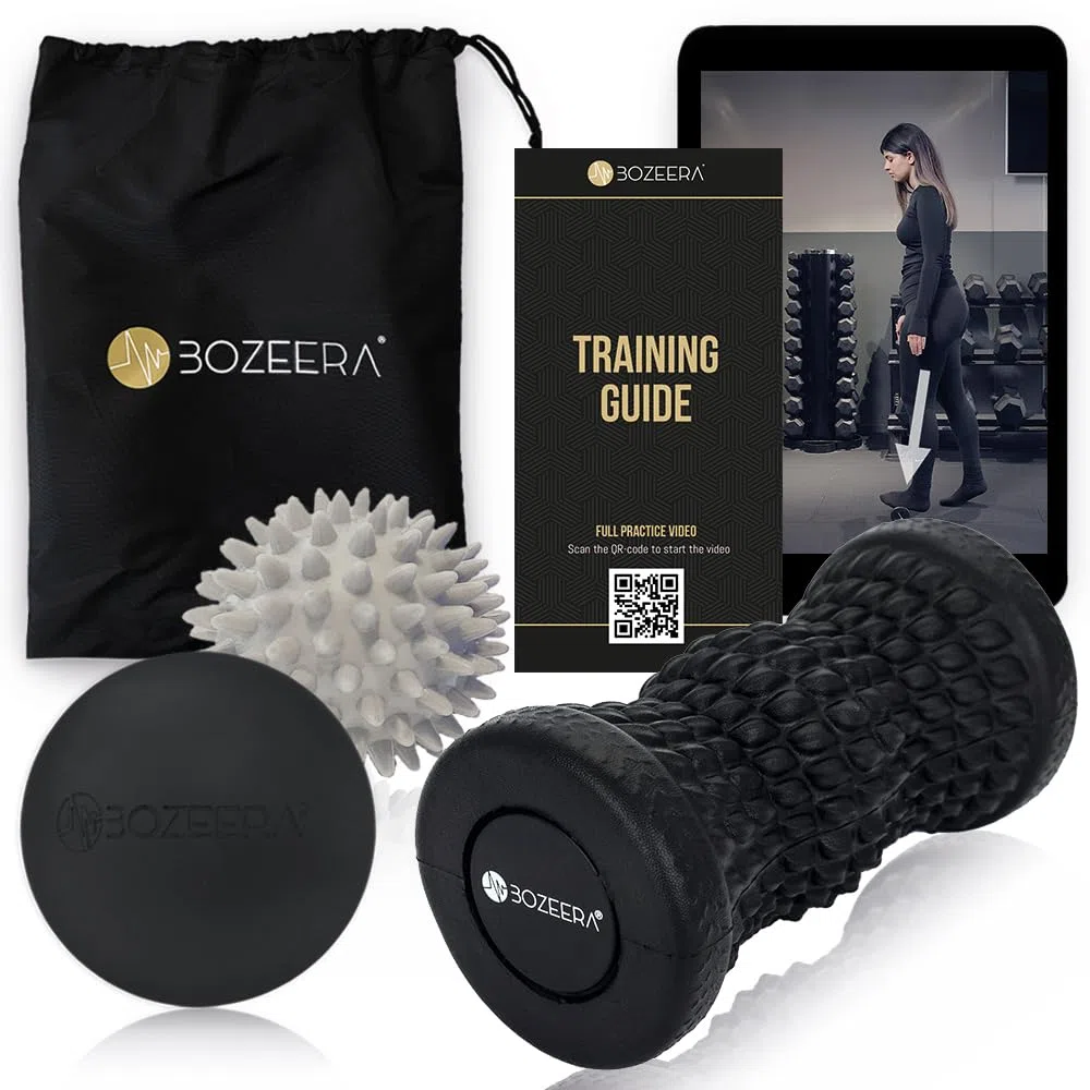 BOZEERA | Rouleau Massage Pied, Massage Ball Picot & Balle Lacrosse | Reflexologie Plantaire, Soulagement Musculaire, Aponévrosite Plantaire | Avec Vidéo, Poster & Sac
