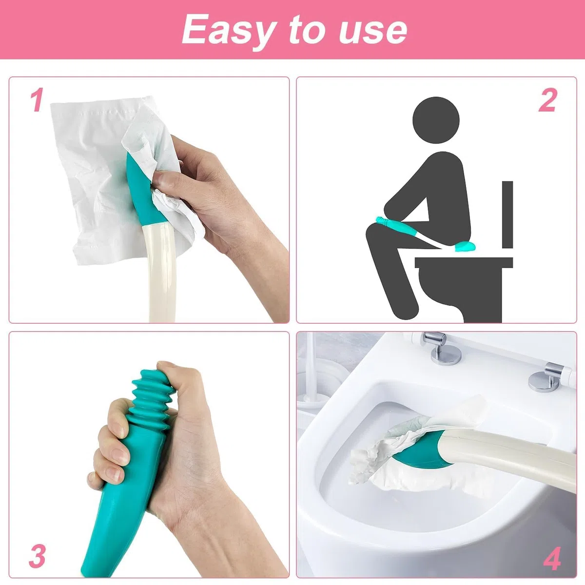 Kit D'aide à la Toilette, Lave Fesses WC, Avec Chasse D'eau, Aide à la Toilette pour Essuyer Les Fesses, Silice Essuie Fesse Aide Aux Toilettes Pince, Pince pour Ramasser Sans se Baisser