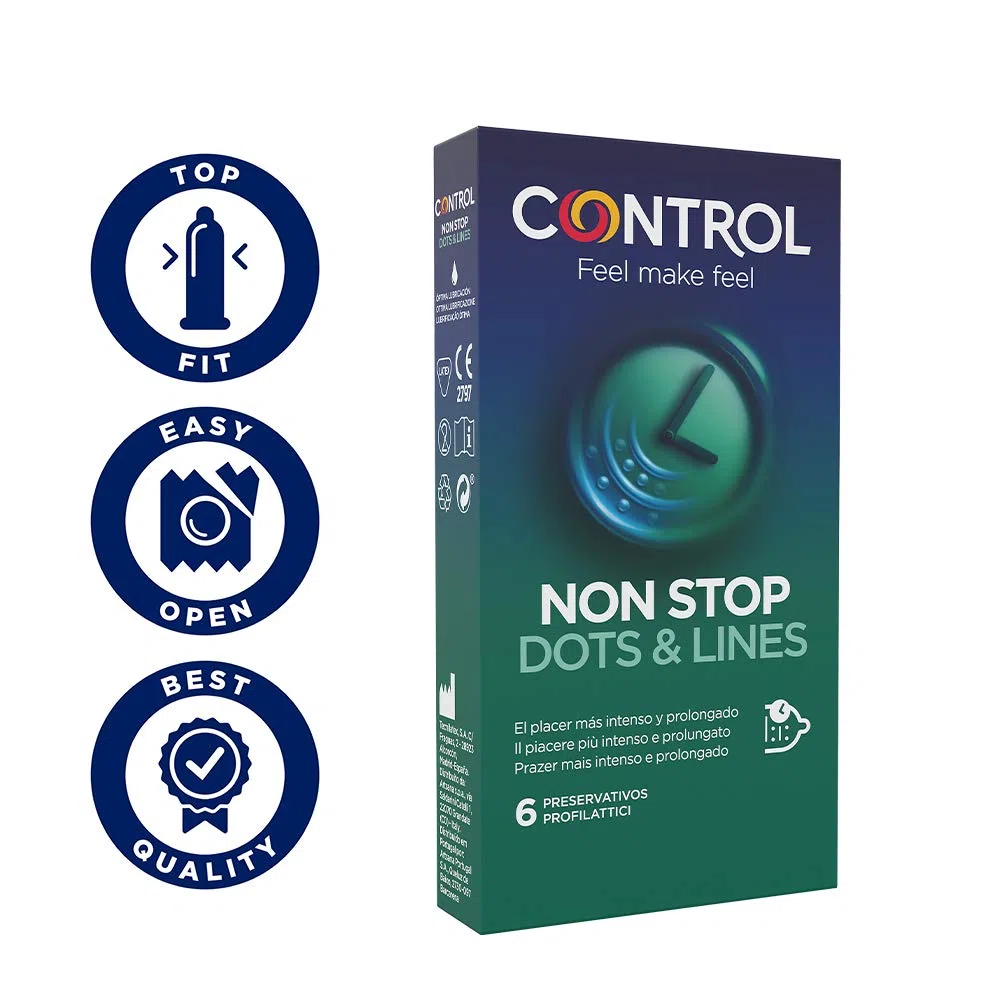 Control Effet retardateur Lot de 24 préservatifs : non stop points et vergetures and Non Stop Retard and Non Stop Xtra Lines, Pack de 3 boîtes, sans parfum