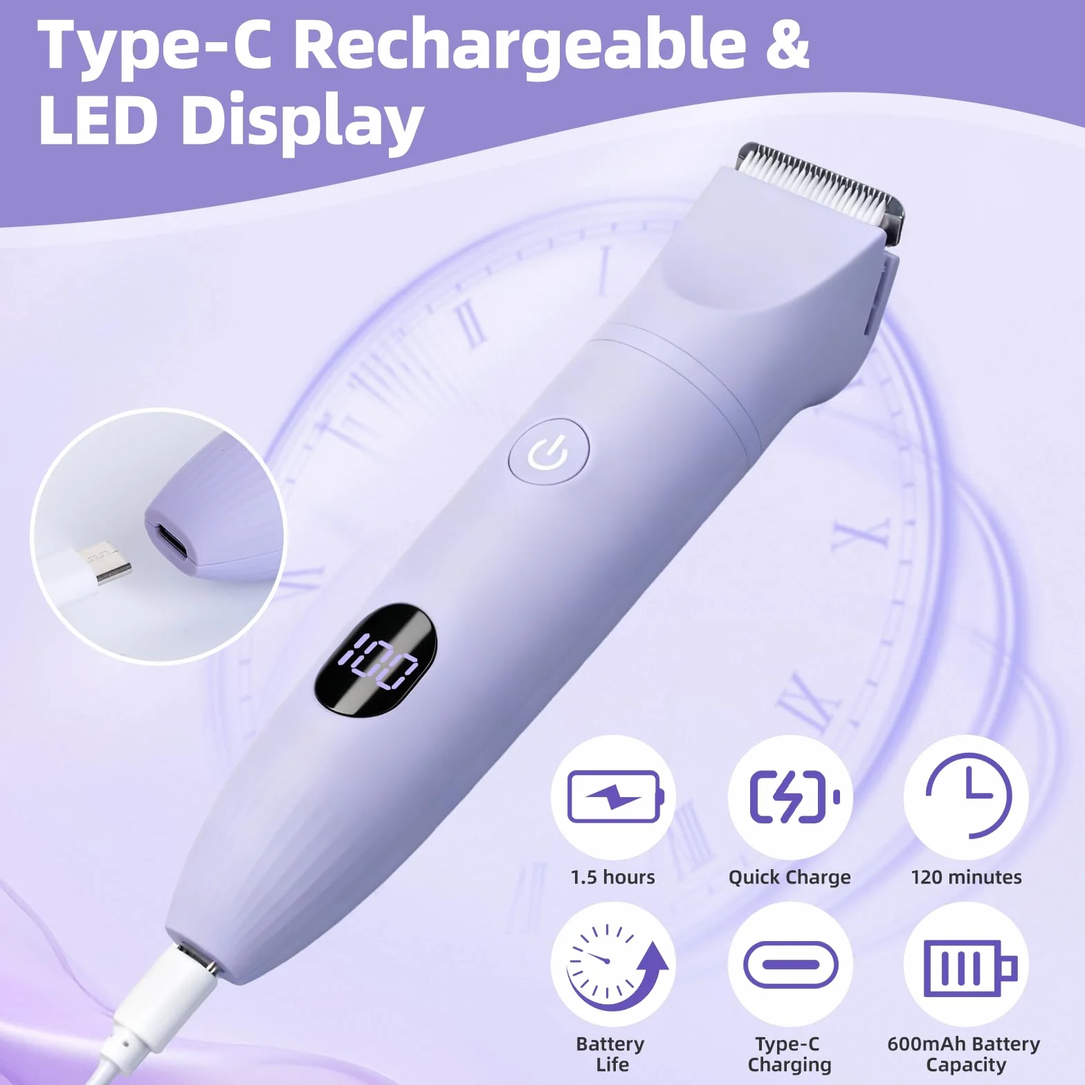 Carehabi Rasoir Electrique Femme 3 en 1 Epilateur Electrique Femme Tondeuse Femme Intime Rasoir Femme avec Affichage LED étanche IPX6 pour Bikini, Aisselles, Jambes