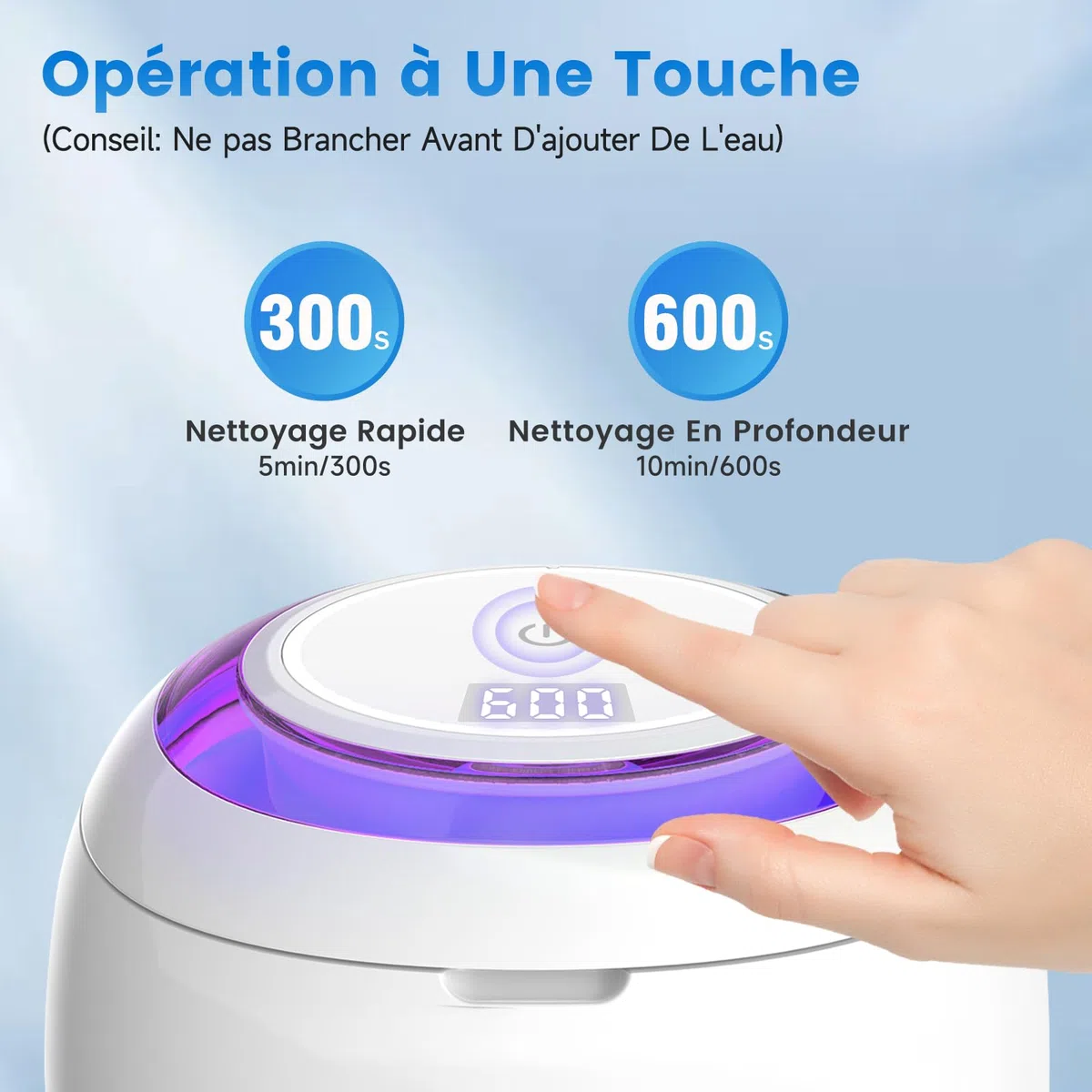SEANCHEER Nettoyeur Ultrasons 48000Hz Bac Ultrason | 24W | 180ML | Mini Ultrasonic Cleaner Portable avec Lampe UV pour | Prothèses Dentaires | Gouttière Dentaire | Retainer | Bijoux | (Blanc)