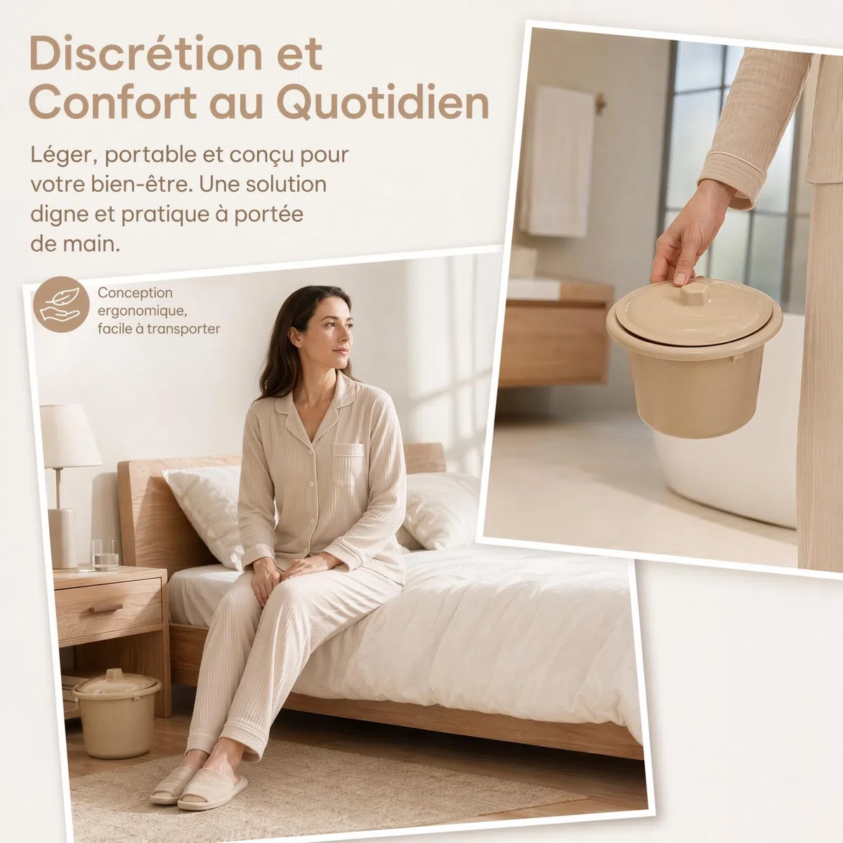 Pot de Chambre Adulte Seau Toilette Hygiénique Plastique avec Couvercle | Vase de Nuit Portable avec Couvercle Hermétique pour Chambre & Voyage. Seau Hygiénique Ergonomique en Plastique Épais