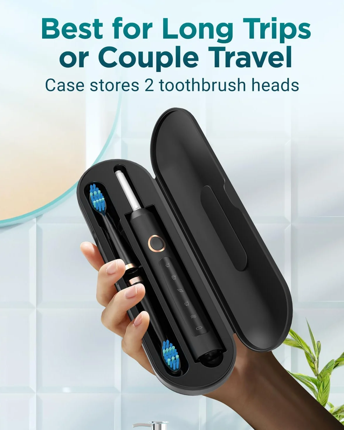 Brosses à Dents Électriques Soniques Adultes avec 8 Têtes - Brosse à Dents Électrique avec Étui de Voyage, 5 Modes et IPX7, Brosses à Dents Électriques à Ultrasons pour Femmes Hommes, Noir Foncé