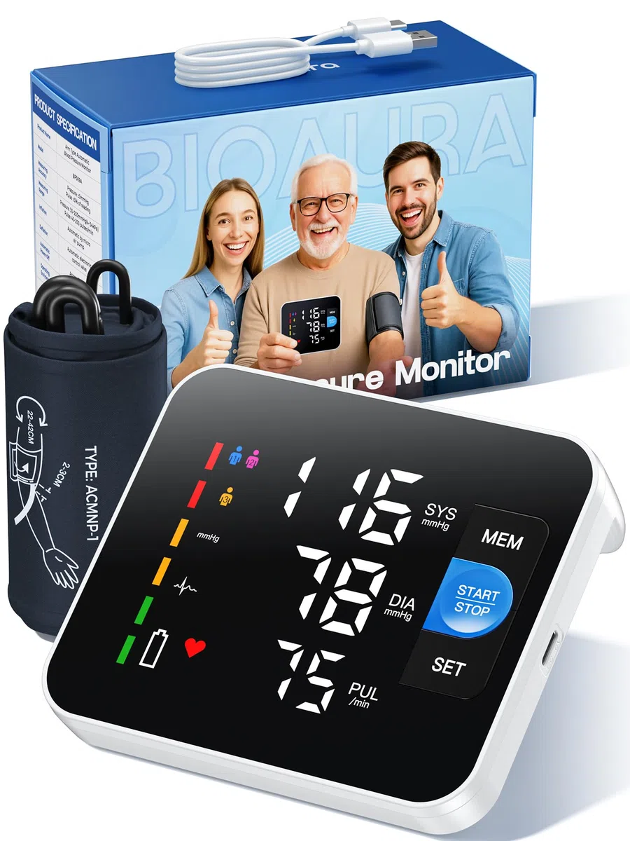Tensiometre Bras, Affichage Numérique LED le Tensiomètre Bras Professionnel, 3 x 199 Utilisateurs, Appareil Tension Artérielle Bras avec Annonce Vocale en Anglais, Circonférences de Bras de 22 à 42 cm