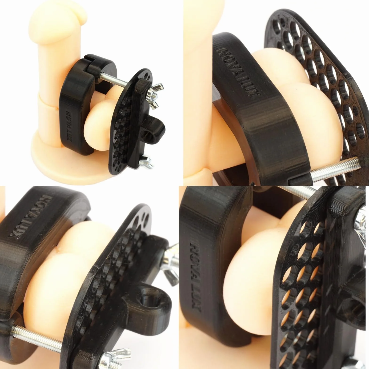 GRIP-MAX-RANGER, pince pour scrotum, set avec anneau de serrage Crusher, harnais, cage d'érection pour testicules et scrotum de Nova Lux, CBT