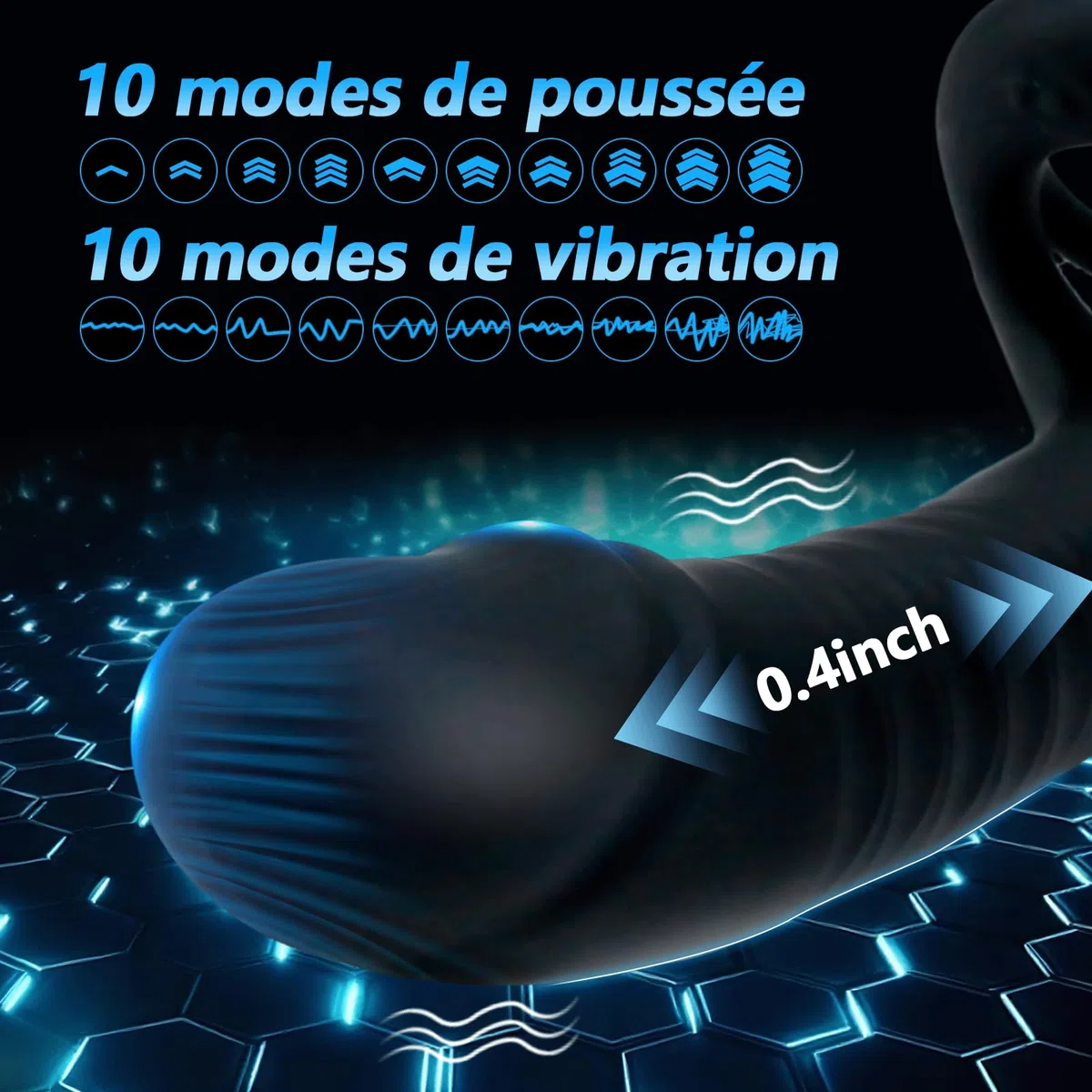 Gode Anal Vibromasseur Anneau Pénien Vibromasseurs Sex Toys Anneaux Pénis | Anals pour Couple avec 10 Modes de Propulsion et 10 Modes de Vibration Cock Ring Sex Toýs Prostate Hommes(Telecommande)