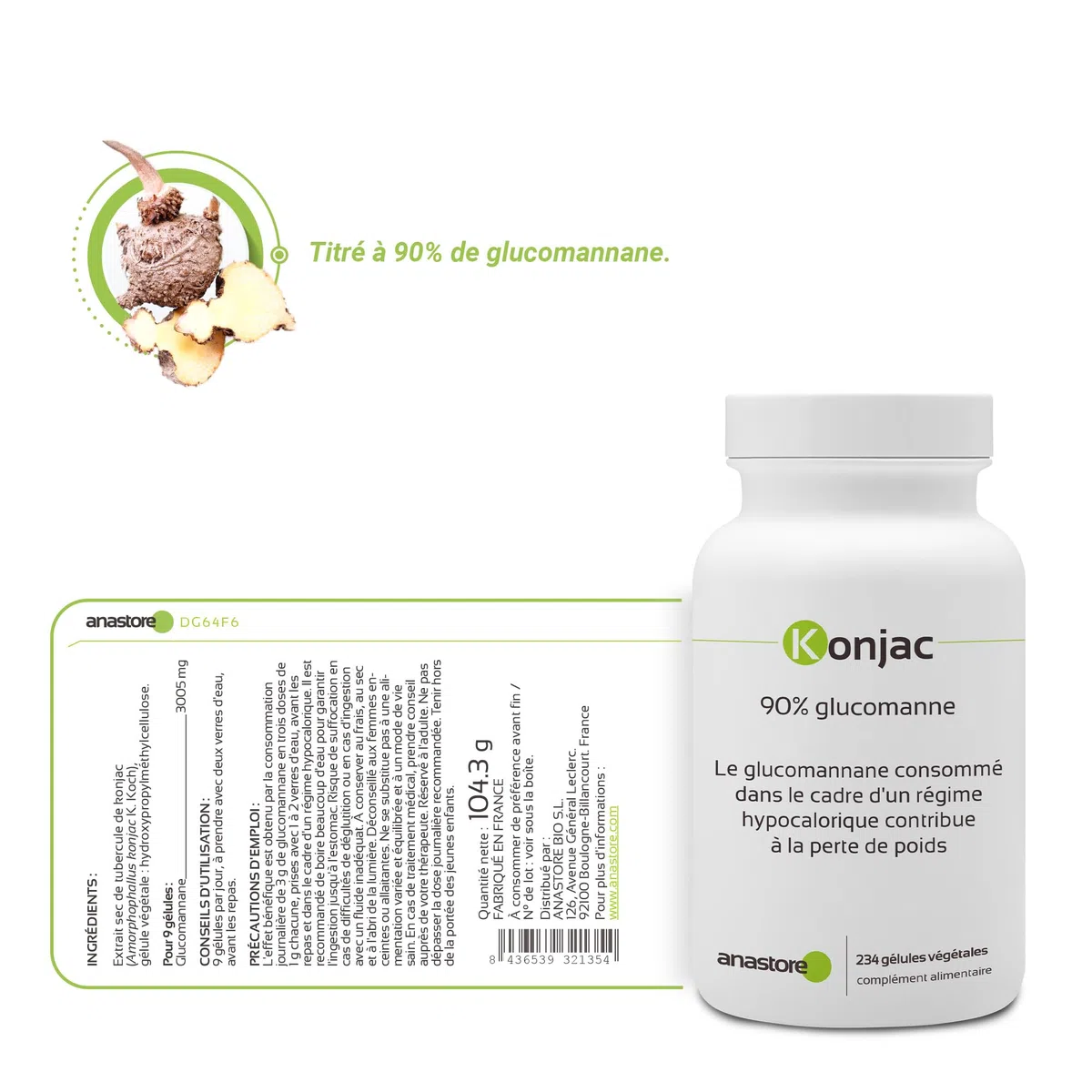 KONJAC * 371 mg / 234 gélules * Titré à 90% de glucomannane