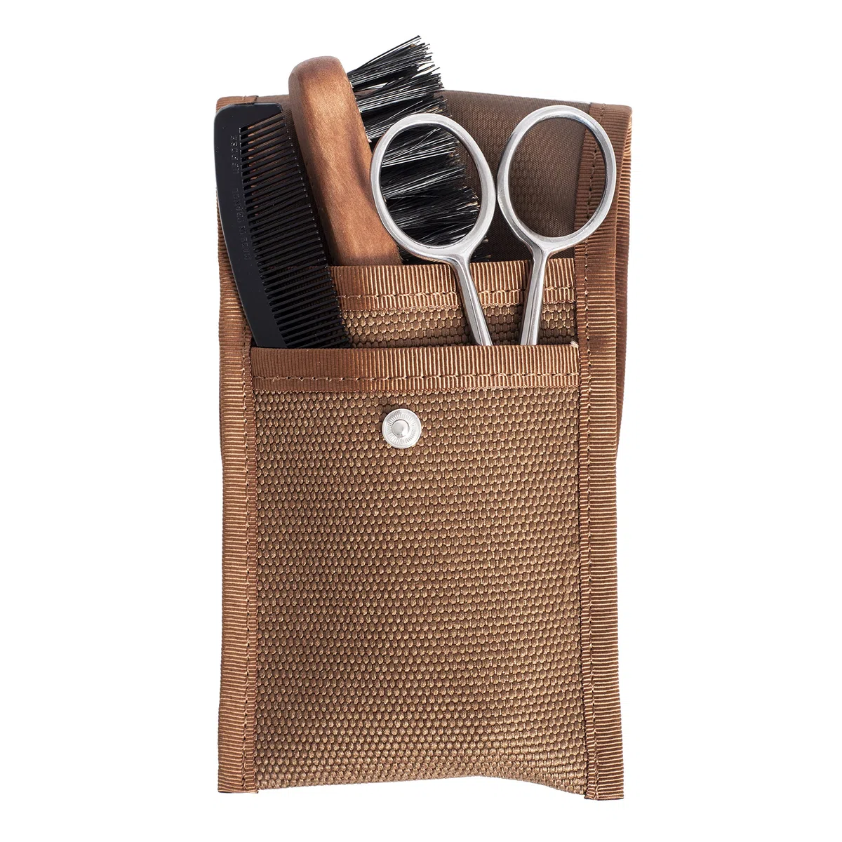 Set Entretien Barbe et Moustache - Ciseaux + Brosse + Peigne + Étui en Tissu - Fabrication Française