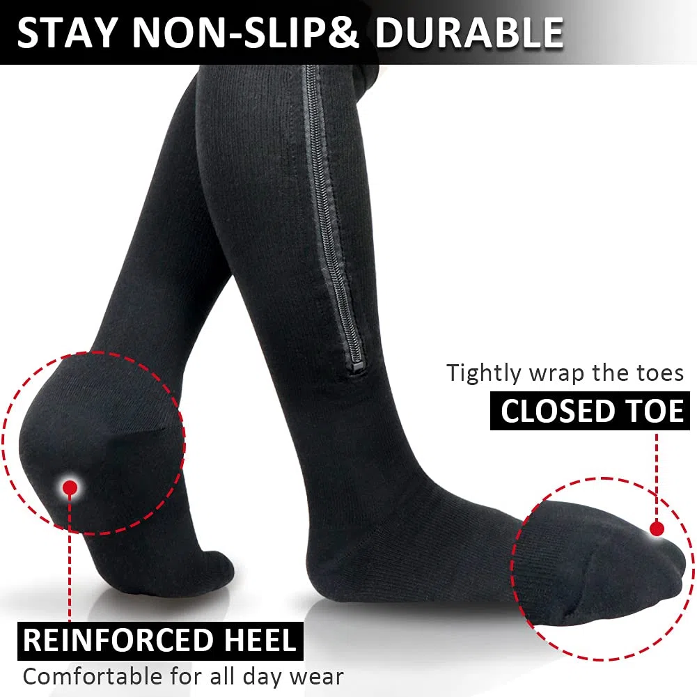 Ailaka Chaussettes de Compression Zippées Médicales Homme & Femme, 15-20mmhg Bas De Contention Classe 1 Medicale Soutien Graduel Bas De Compression, Indiqué pour Les Varices, Oedème