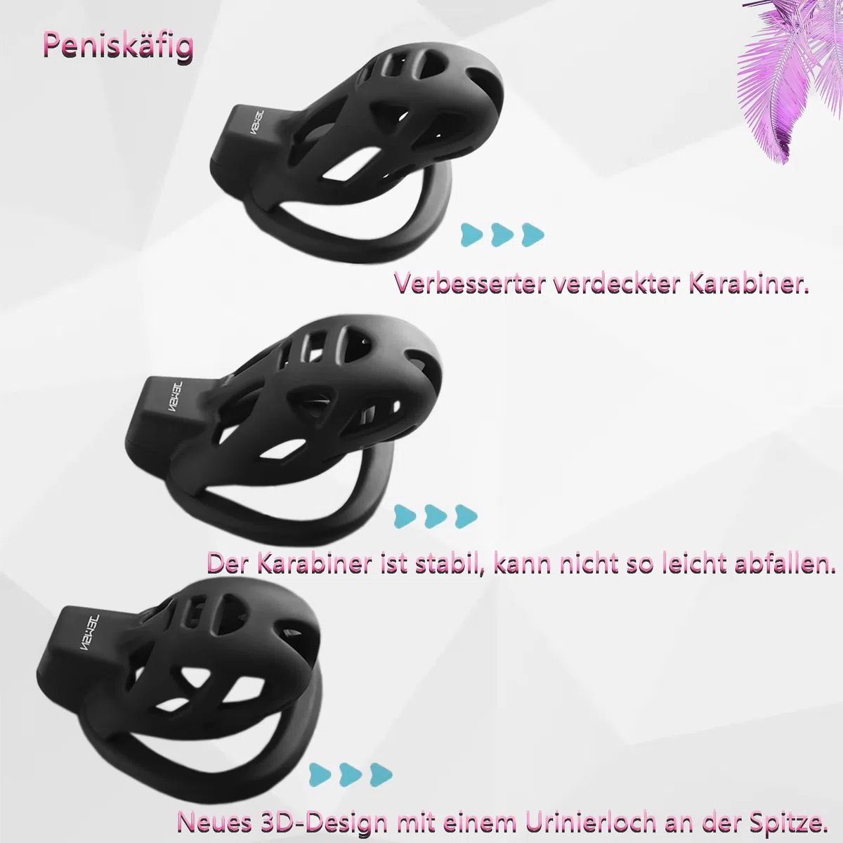SeLgurFos Ceinture de chasteté 3D Set avec trois anneaux plus larges et ceinture Petite cage à pénis Chastity Cage avec urinoir Cage de chasteté SM Bondage sex toy pour hommes (XS)