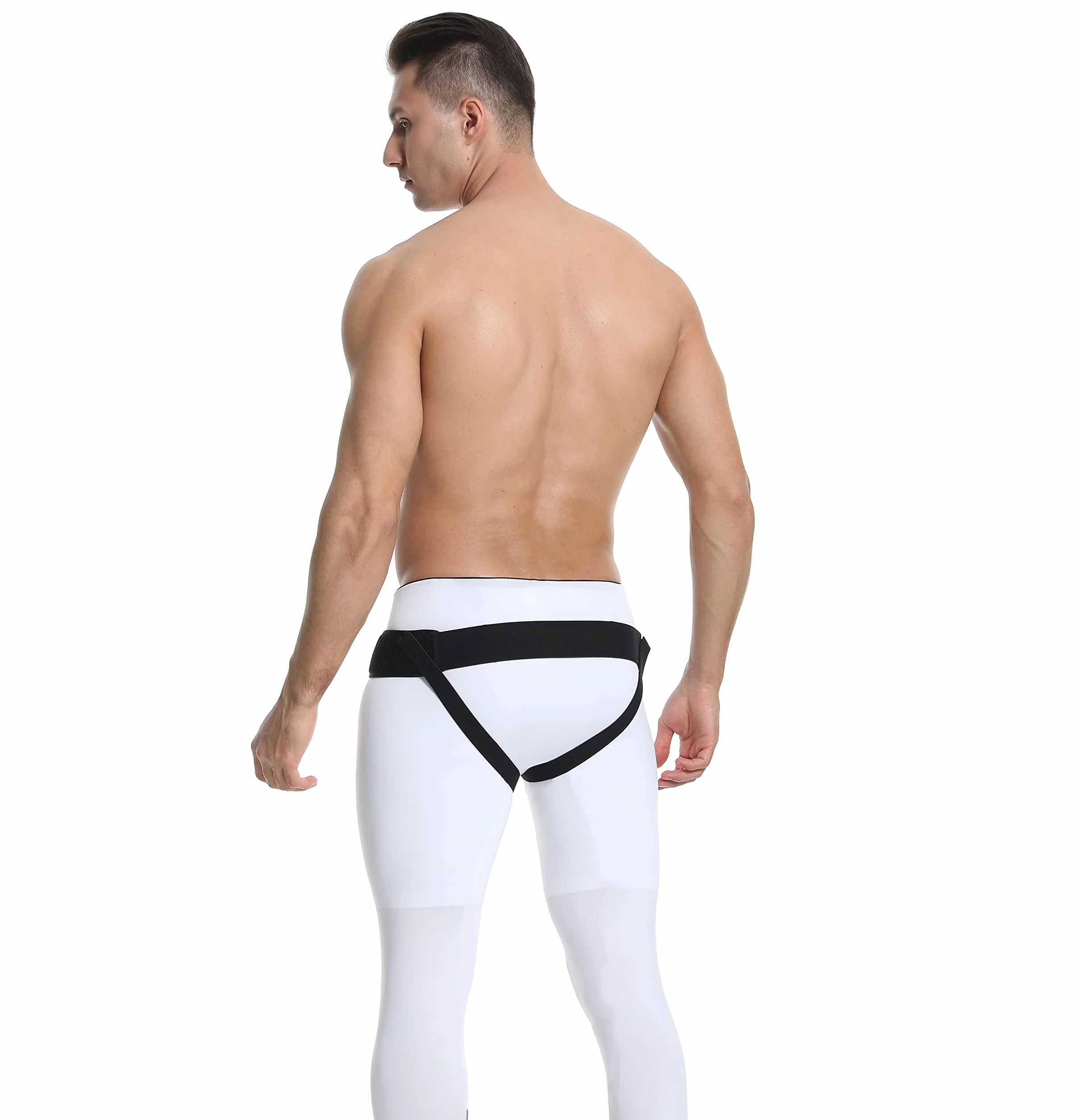 Ceinture hernie inguinale homme: bilatéral et réglable. Ceinture orthopédique: slip hernie inguinale élastique. Slip herniaire homme avec 2 coussinets de compression. (M)
