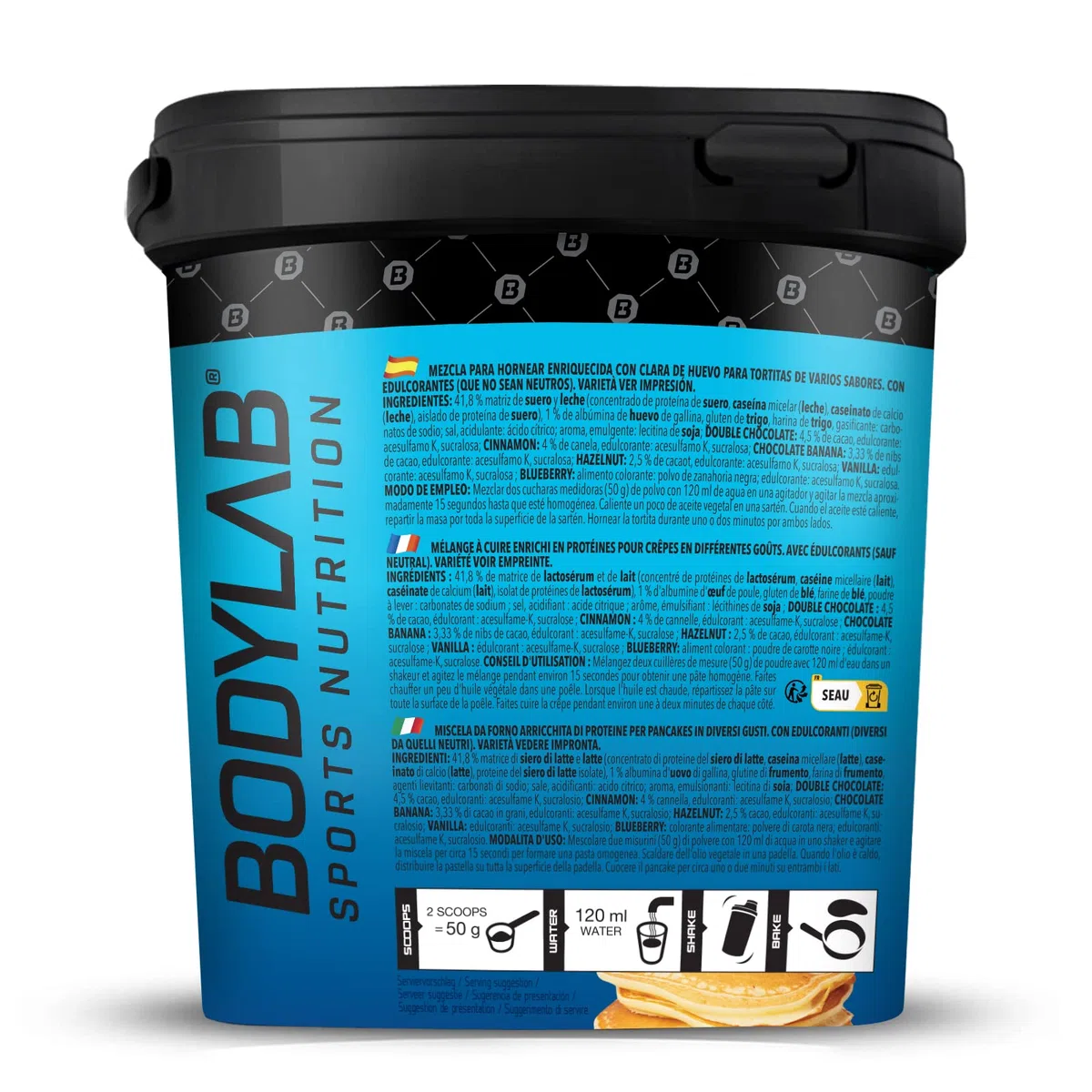 Bodylab24 Protein Pancake Mix Protein-6 Pancakes Vanille 1kg, poudre pour crêpes avec presque 60% de protéines, poudre de protéines multicomposantes