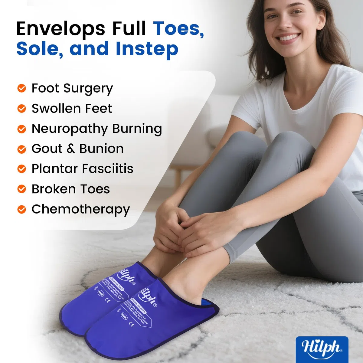 Hilph Poche de Glace en Gel pour Pied Chimiothérapie, Thérapie par le Chaud et le Froid Pack de Froid Pantoufles Réutilisables Pieds pour Gonflés, Douleur au Pied, Fasciite Plantaire, Une Paire Bleu