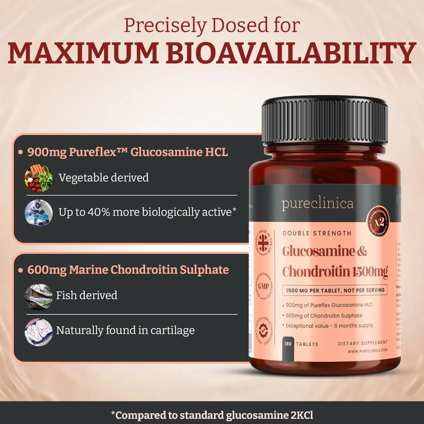 180 comprimés de glucosamine HCL et de chondroïtine à forte force 1500 mg - 6 mois de réserve