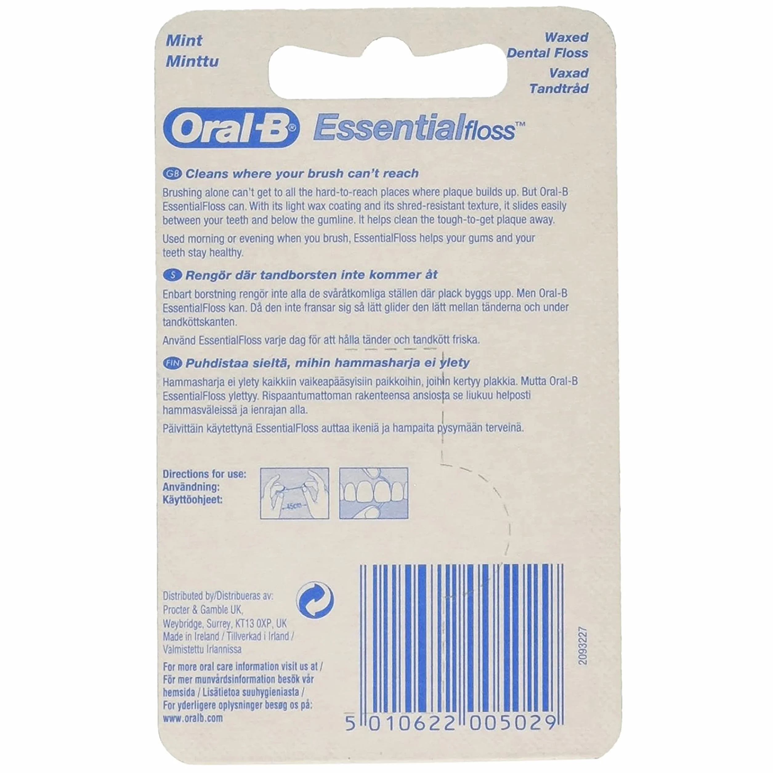 Procter & Gamble Oral B Essential Lot de 12 paquets de fil dentaire ciré Menthe 50 m