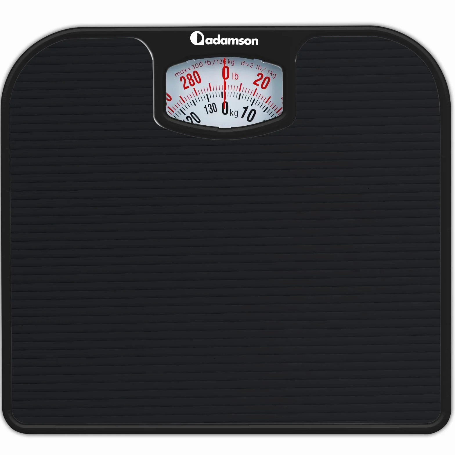 Adamson A21 Pese Personnes Mecanique Pour Poids Corporel- Jusqu’à 136 KG - Surface en Caoutchouc Antidérapant - Pese Personne Analogique - Durable 20 Ans de Protection - Noir Intégral