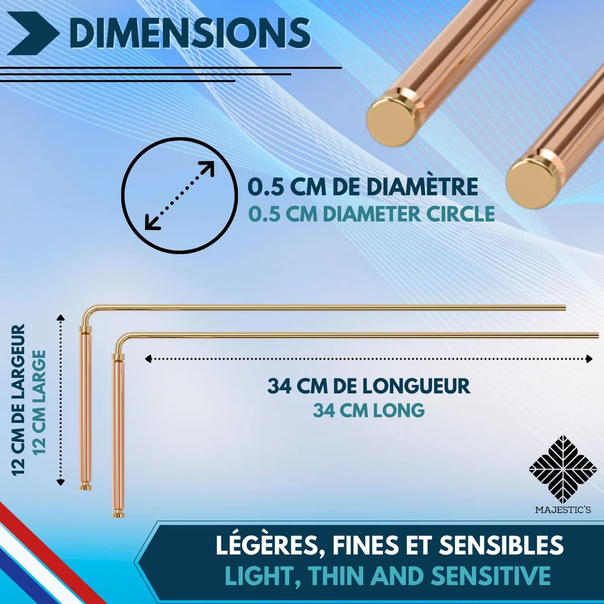 Majestic's Baguettes de Sourcier Professionnelles Manches 100% Cuivre & Pendule Divinatoire Egyptien THOT de Radiesthésie - Baguette de Sourcier x2 - [Garantie à Vie]