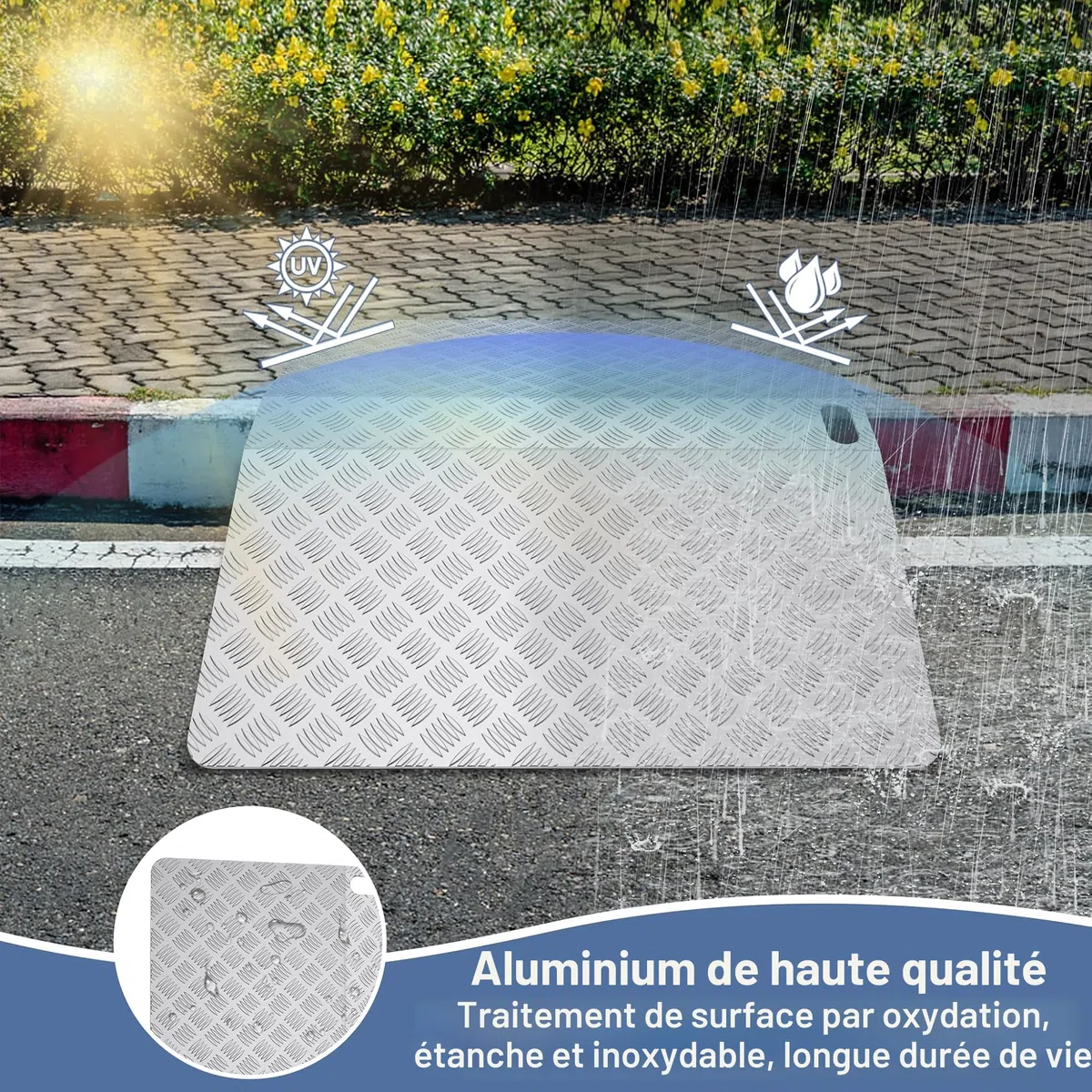 UISEBRT Rampe de seuil de porte, pour fauteuil roulant, en aluminium, antidérapante, portable, avec poignées, capacité de charge 270 kg (100 x 70 x 10 cm)