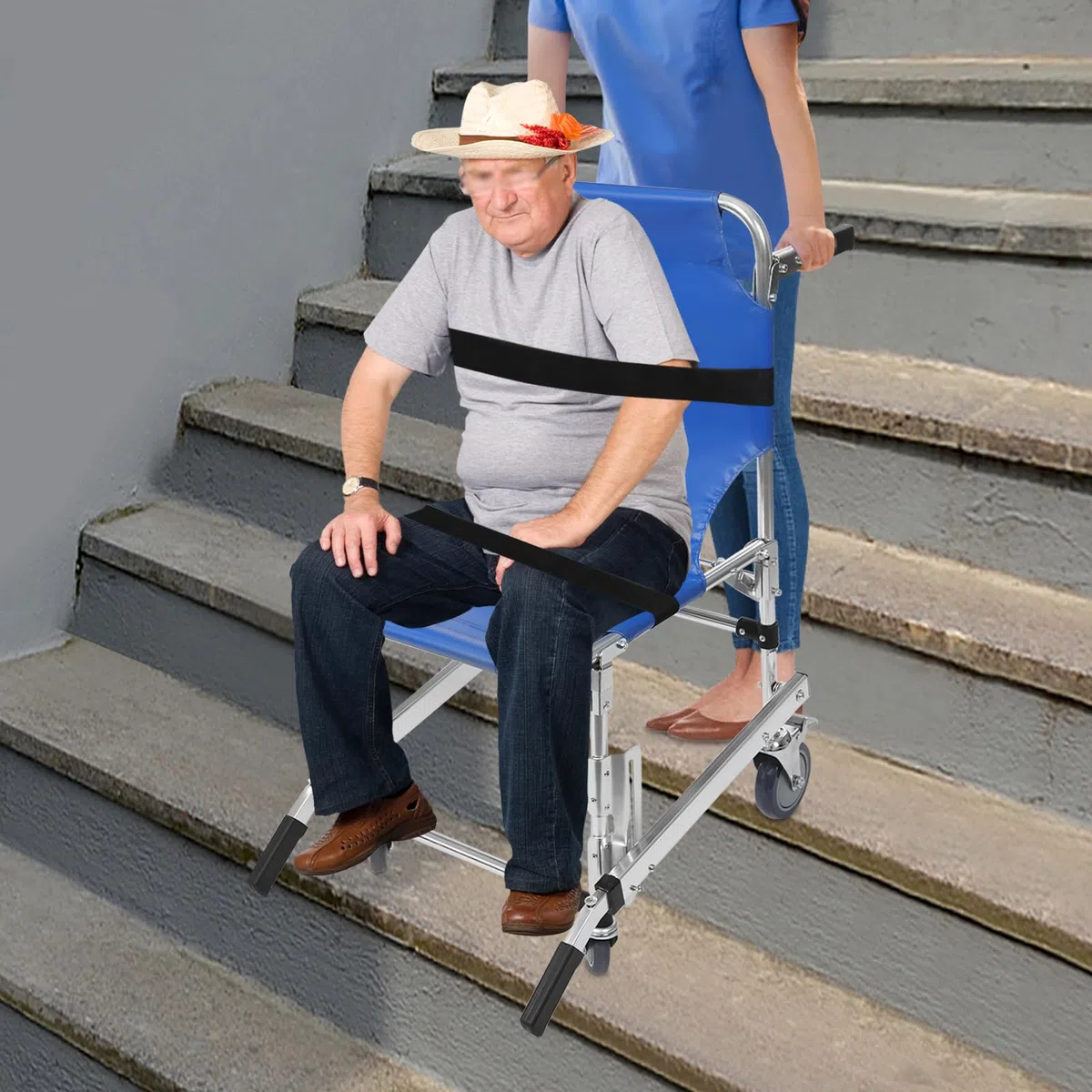 EMS Chaise d'escalier, chaise d'escalier, pliable, pour personnes âgées, avec ceintures de sécurité, camion de sauvetage, pompier, chaise d'évacuation, monte-escalier, fauteuil roulant