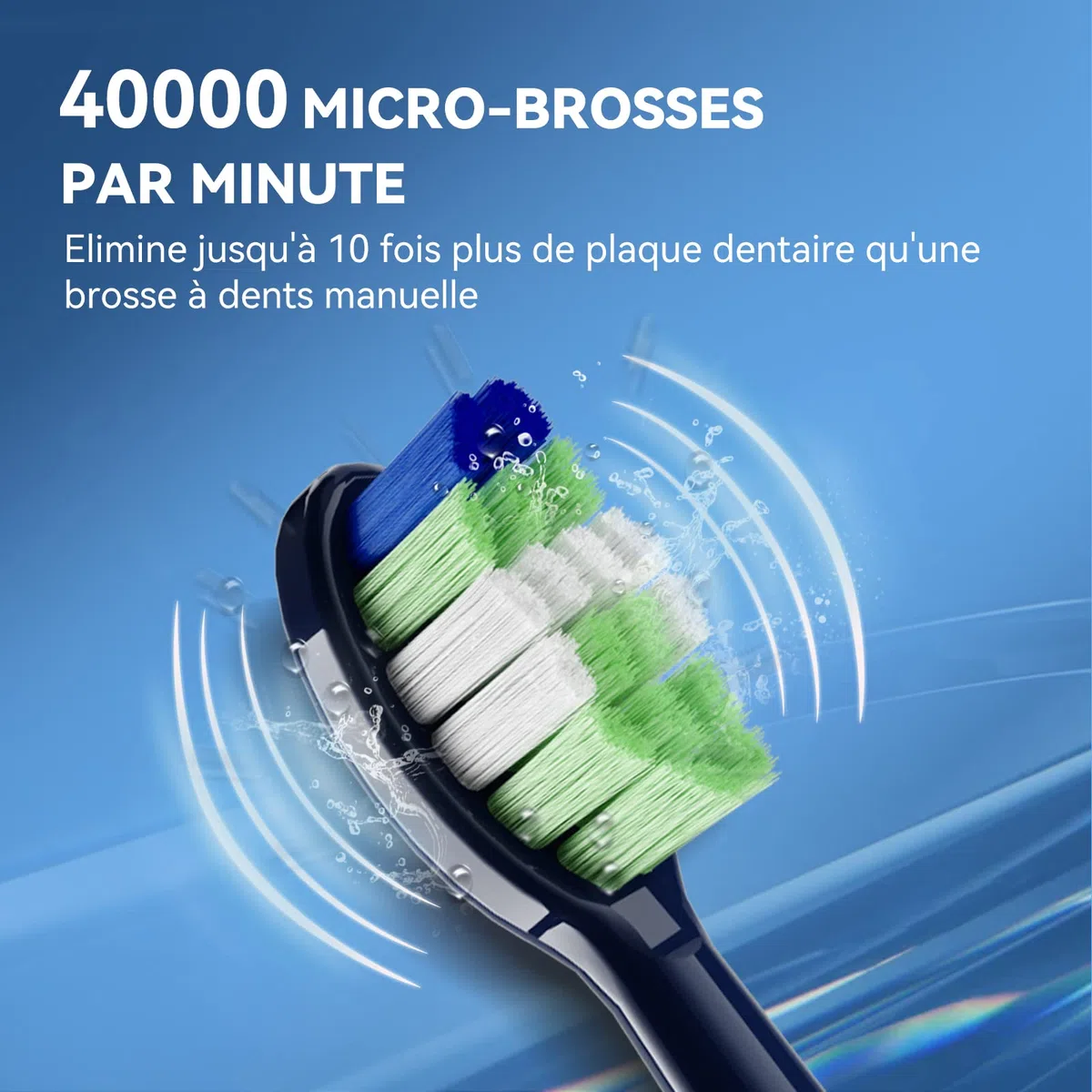 JTF Brosse À Dent Électrique Sonique Adultes avec 6 Têtes de Brosse et Étui de Voyage, Chargeur Rapide sans Fil et Longue Durée, 5 Modes et Minuteur Intelligent, Brosse À Dent Voyage, P200 Bleu