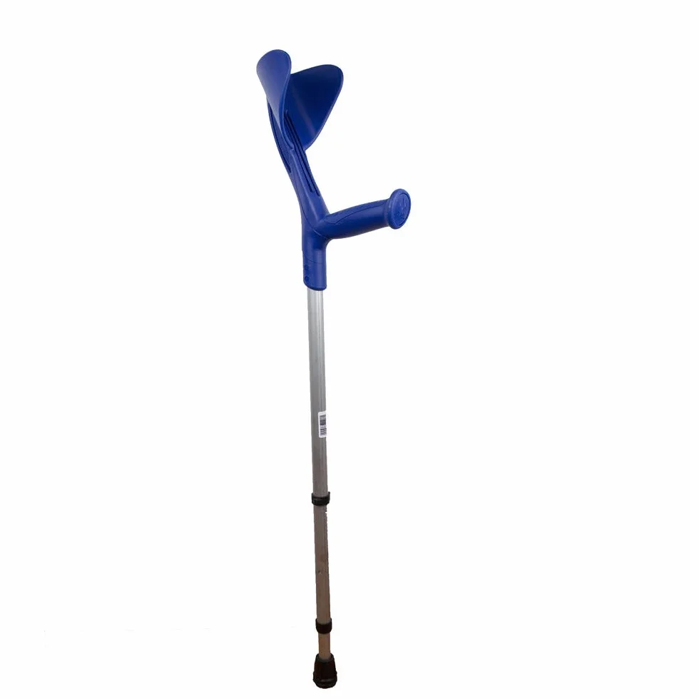Béquille Médicales Adulte, x1, Béquilles Anglaises, Hauteur Réglable, Aluminium, Jusqu'à 150 kg, Réglage au Niveau du Brassard, Poignée Ergonomique, Embouts Antidérapants, Légères, Bleue
