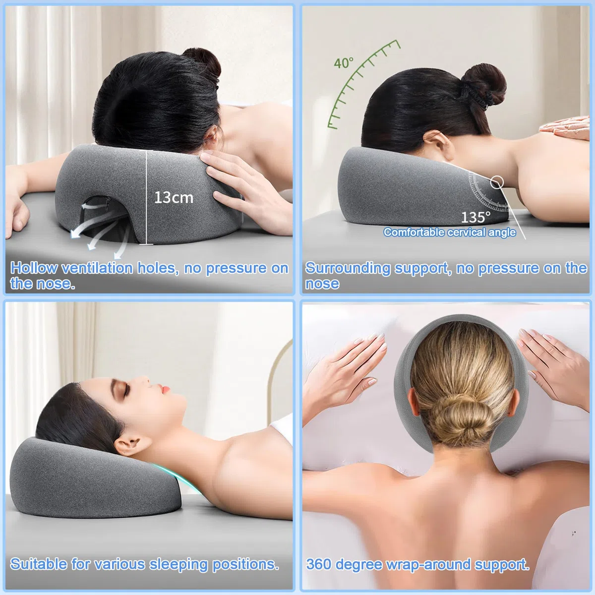 TZEKING Coussin Massage Visage,Oreiller Face Vers Le Bas,Oreiller de Massage Avec Trou,Coussin Massage Facial,Appuie-Tête De Massage,Coussin Face V-ers Le Bas,pour Spa Salon Beauté,Écoles et Bureaux