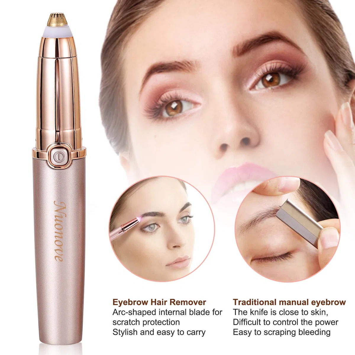 Epilateur Sourcil, Eyebrow Trimmer, Épilateur Sourcils, Rasoir Sourcil Femme, Epilation Visage Tondeuse Femme,Epilateur Visage Construit en Lumière, Cheveux D'épilation doux
