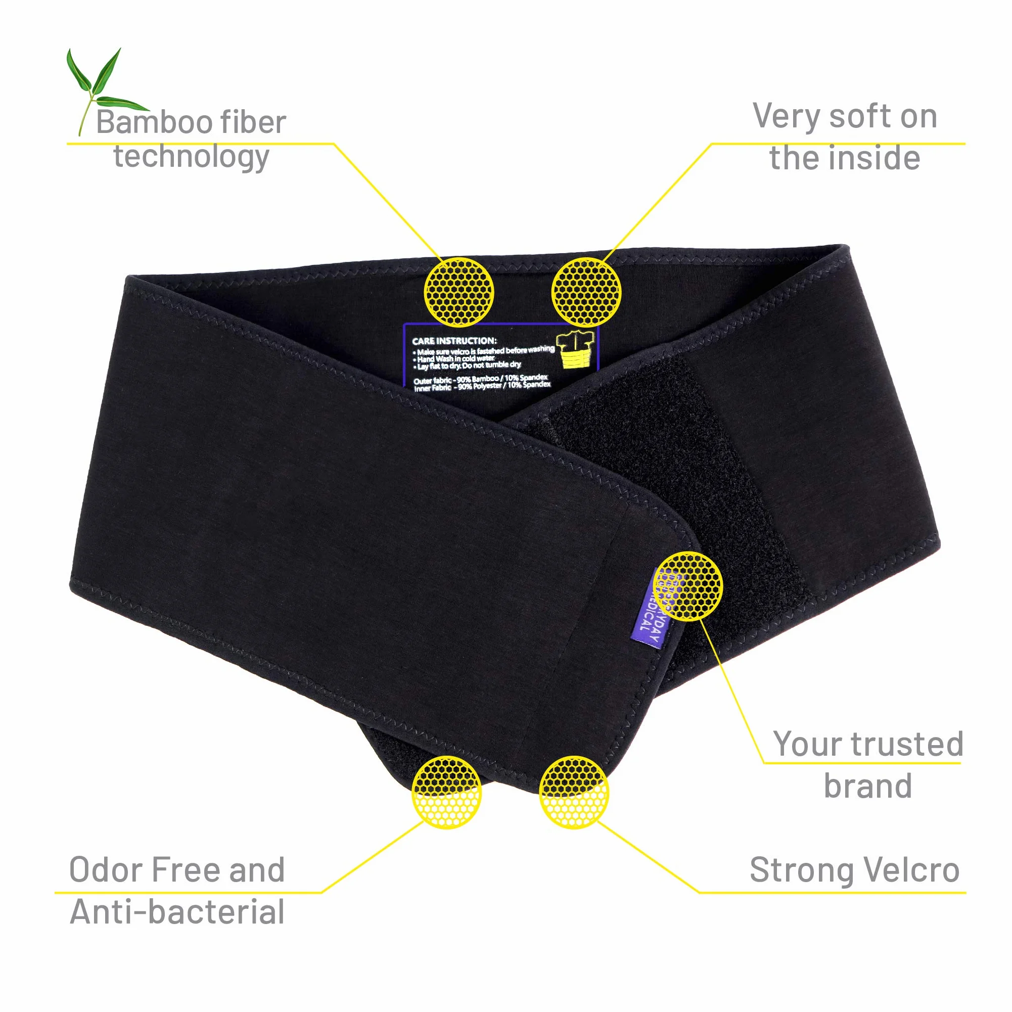 Ceinture Thoracique par Everyday Medical I Bandage de Compression des Côtes au Fibre De Charbon De Bambou I Support des Côtes pour Hommes et Femmes I Broken Ribs Support Brace I Rib Belt I LARGE