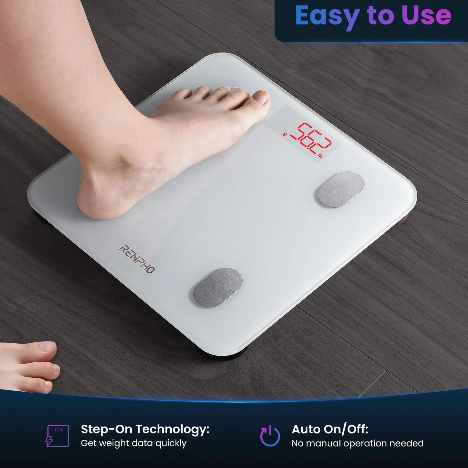 RENPHO Balance Pèse Personne de Haute Précision 400lbs, Balance Connecté Bluetooth Pese Personnes Impédancemètre avec App, 13 Analyses de la Composition Corporelle, Piles incluses
