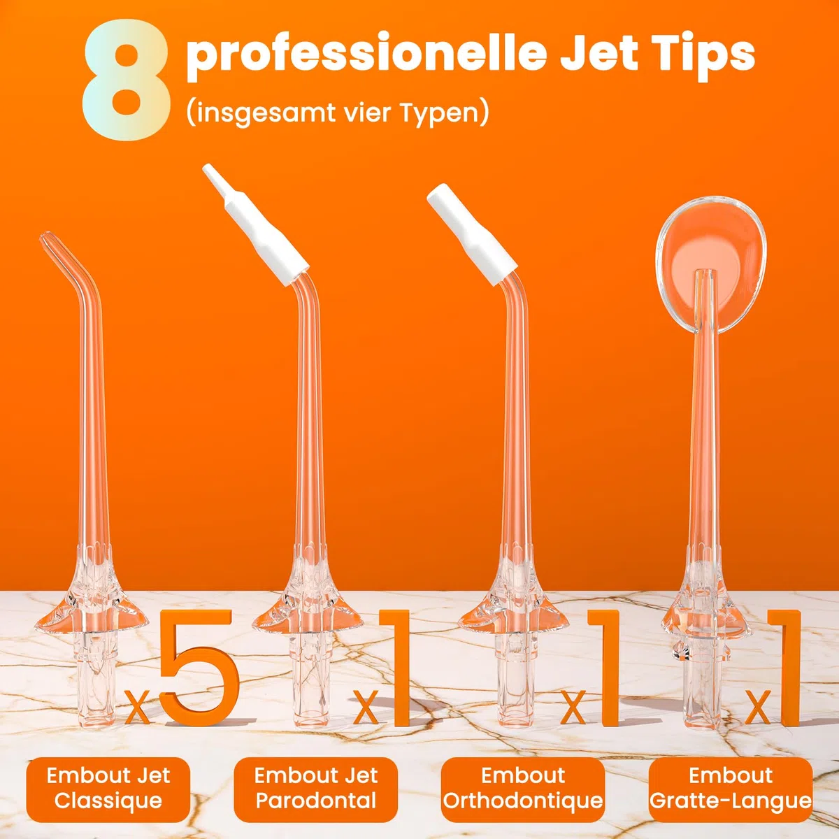 Jet Dentaire Hydropulseur Professionnel - 4 Modes de Nettoyage, Réservoir 320ML Grande Capacité, 8 Buses Interchangeables, USB Charge Rapide, IPX7 Étanche, Portable pour Maison & Voyage,Noir