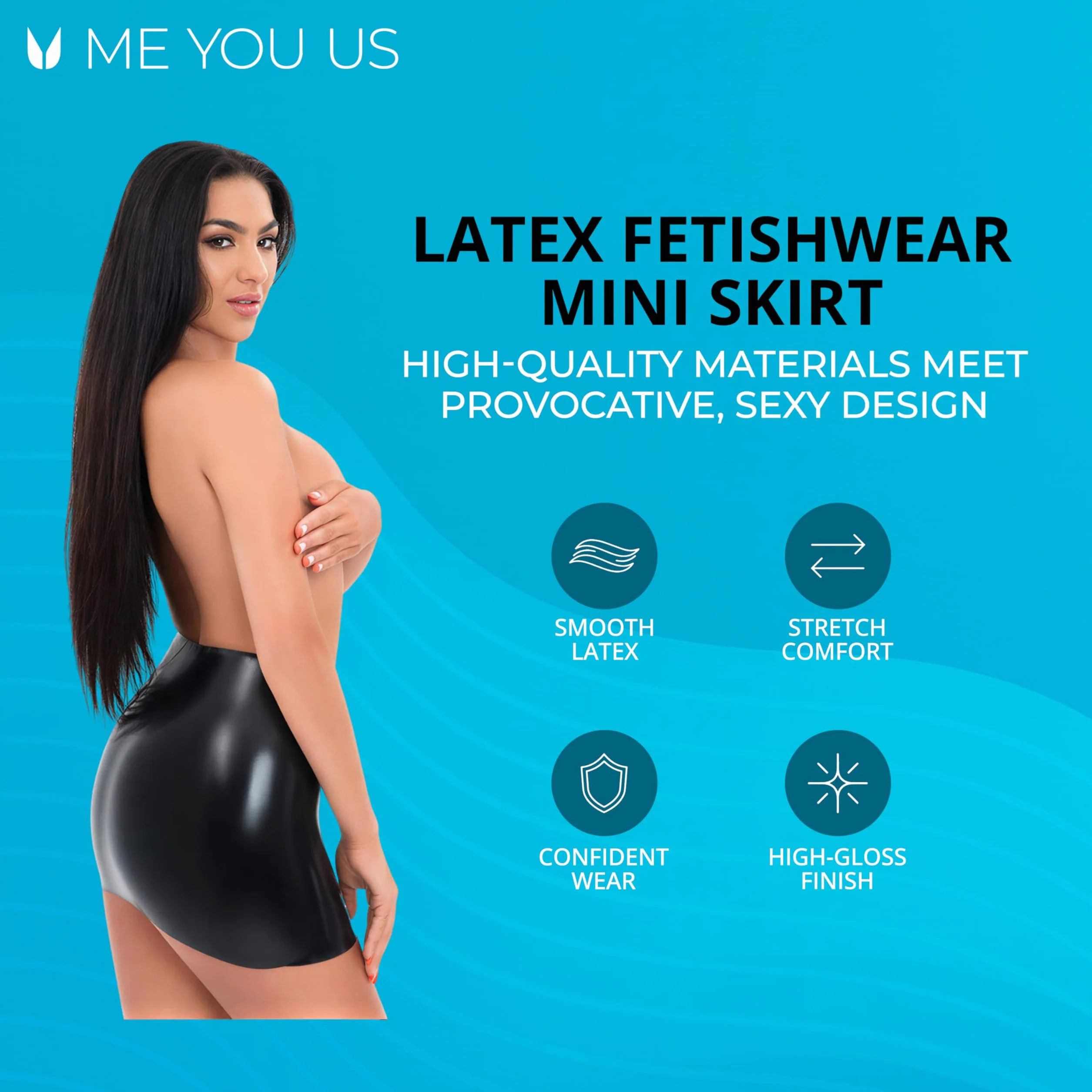 ME YOU US - Mini jupe en latex – Tenue fétiche en latex – Noir (S (36-38))