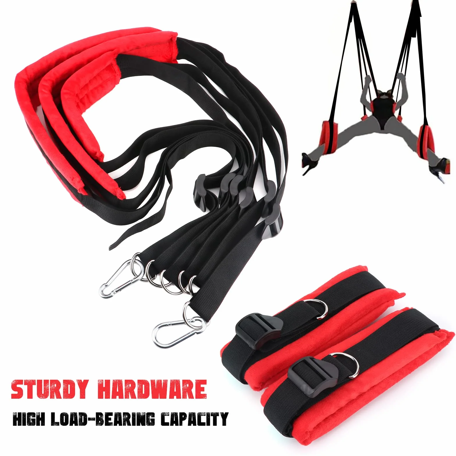 Balançoire de Porte pour Couple Balançoire d'intérieur en Nylon avec Siège Réglable Sangles de Balançoire de Yoga pour Femmes Noir Rouge